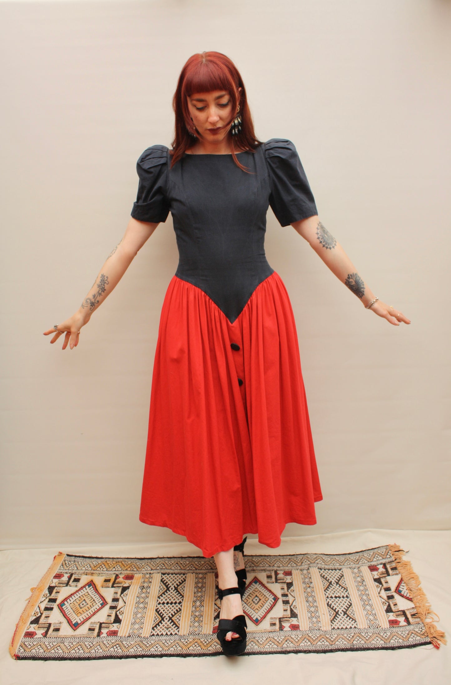 Vintage 80s Drop Waist Cotton Dress