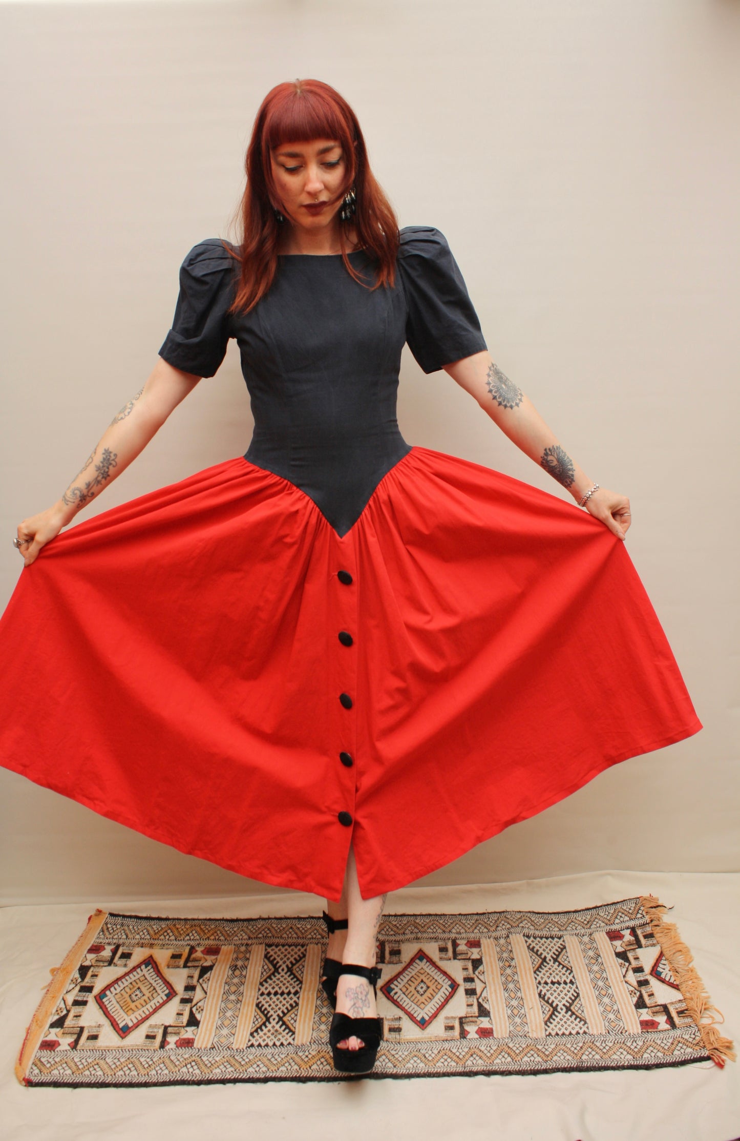 Vintage 80s Drop Waist Cotton Dress
