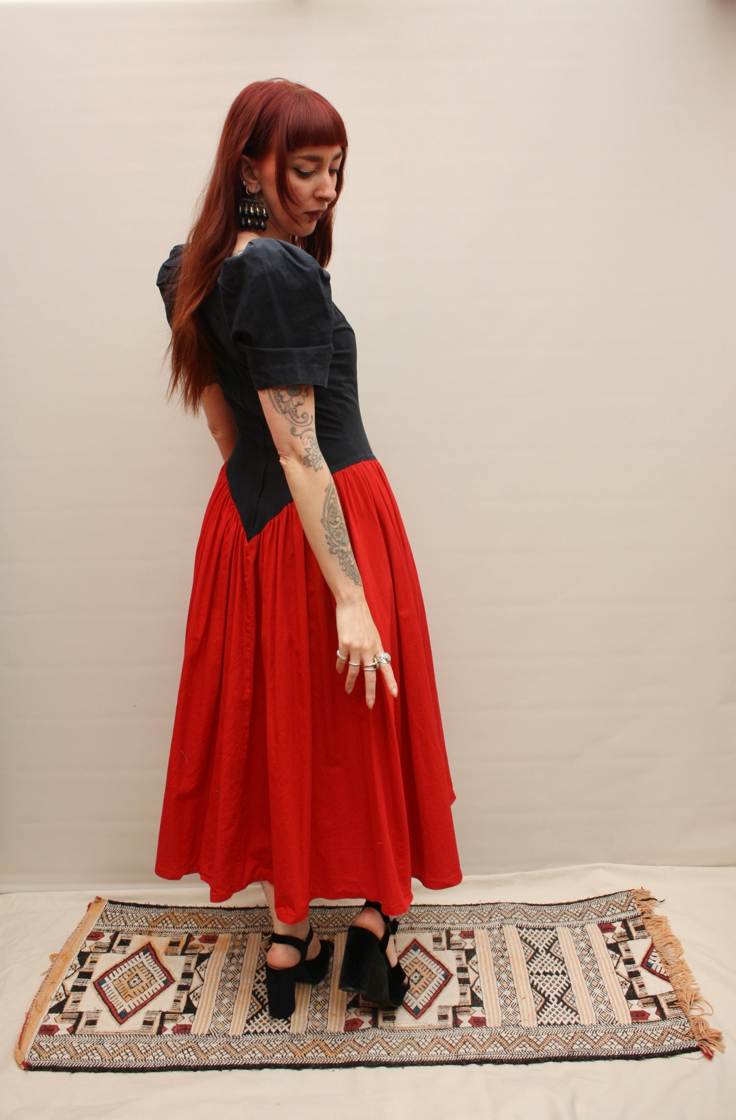 Vintage 80s Drop Waist Cotton Dress