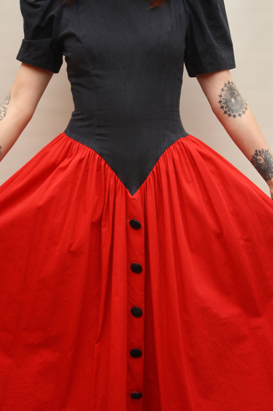 Vintage 80s Drop Waist Cotton Dress