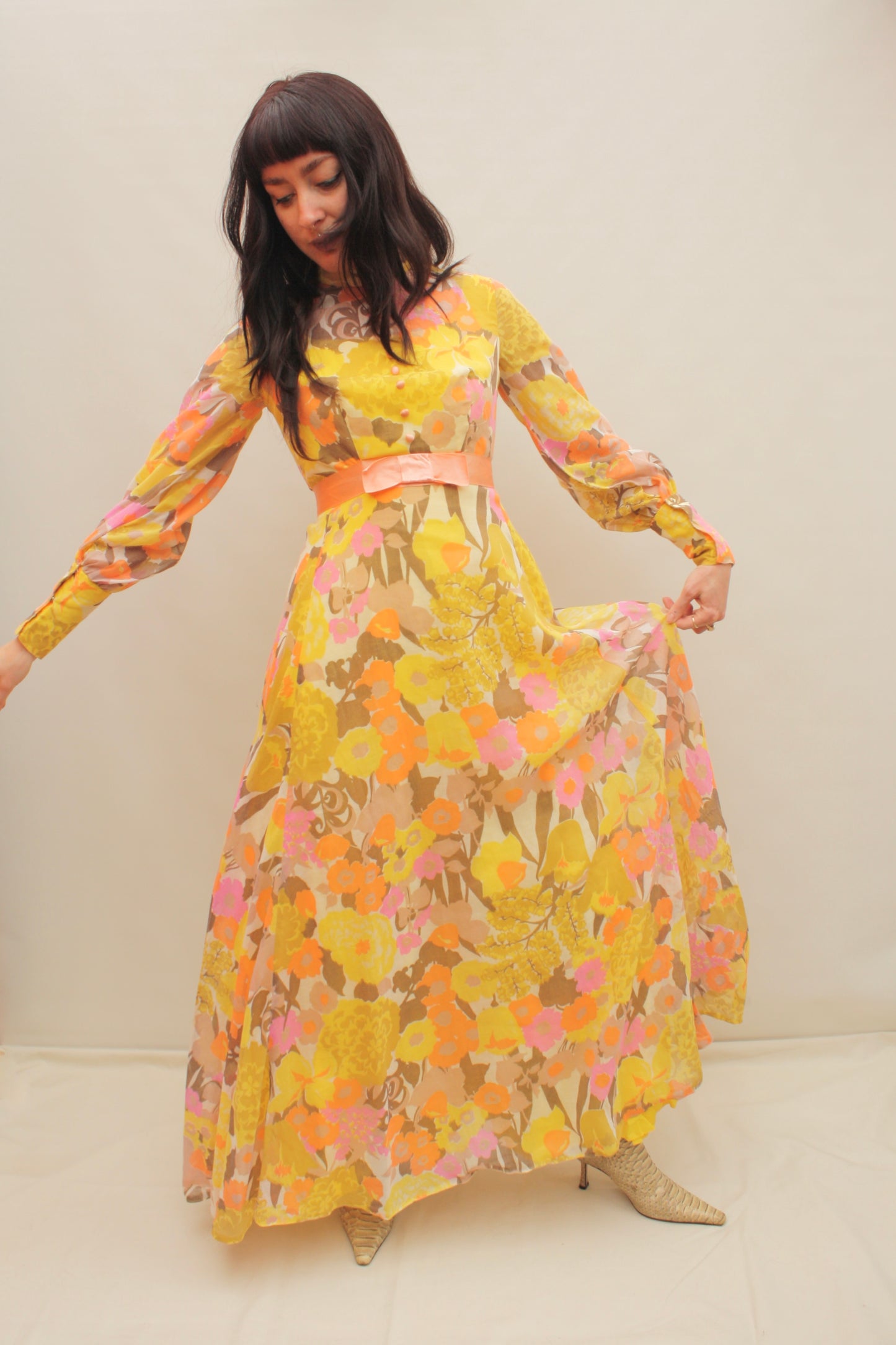 Vintage 60s Floral Maxi Dress