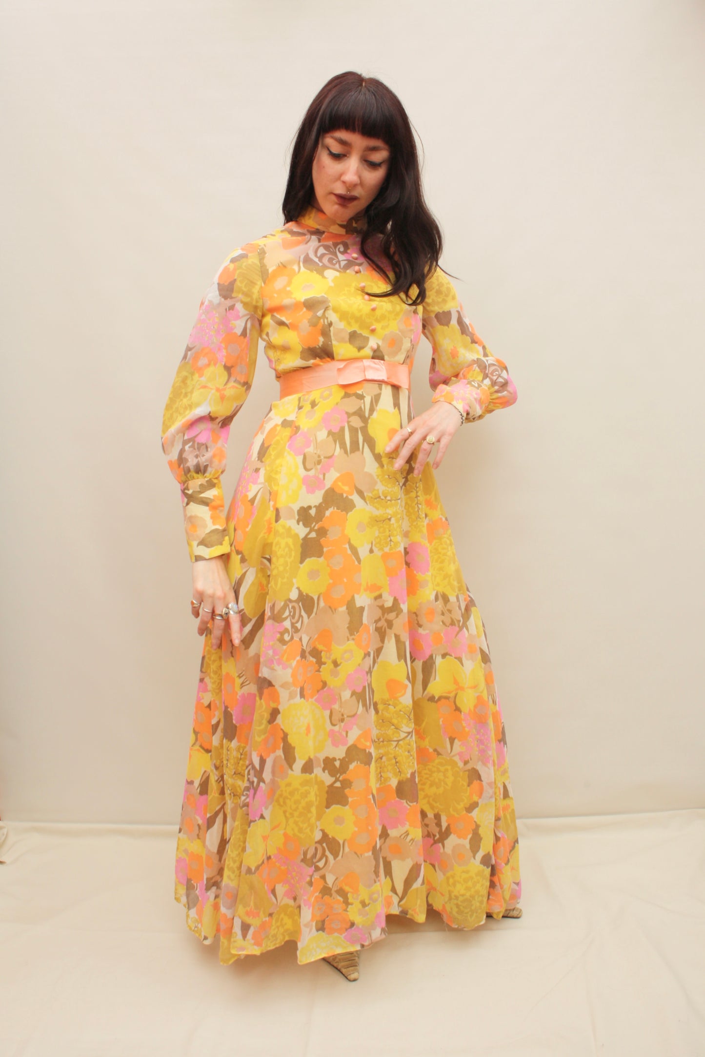Vintage 60s Floral Maxi Dress