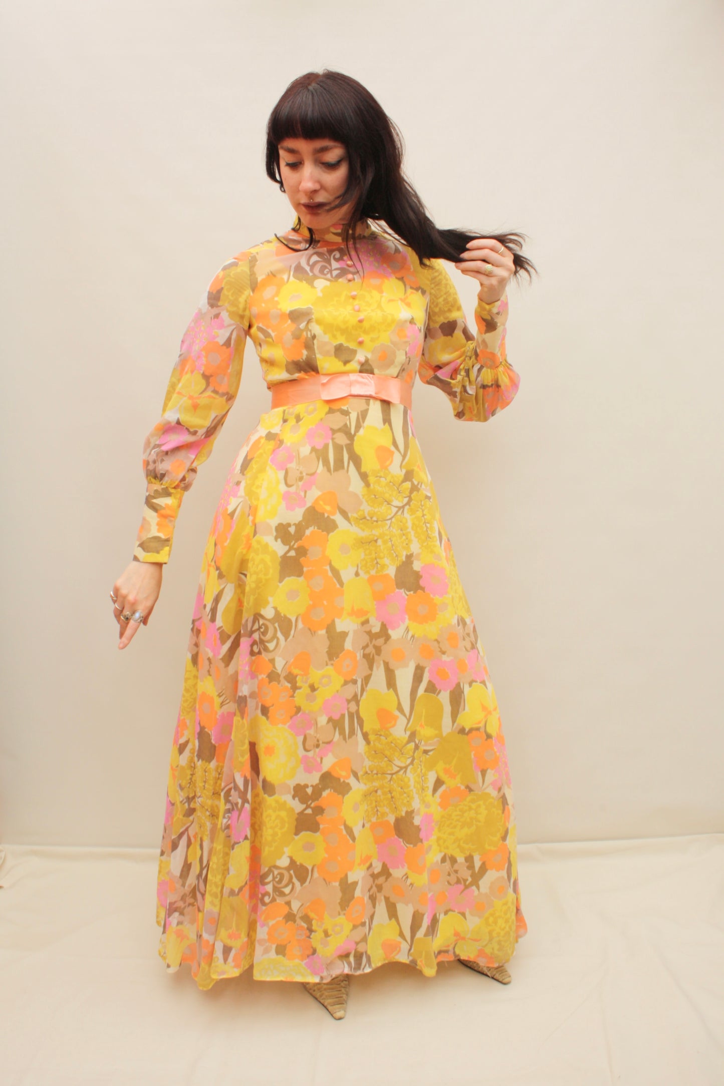 Vintage 60s Floral Maxi Dress