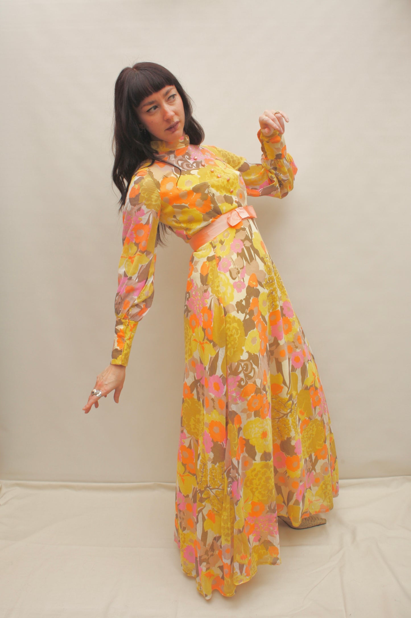 Vintage 60s Floral Maxi Dress