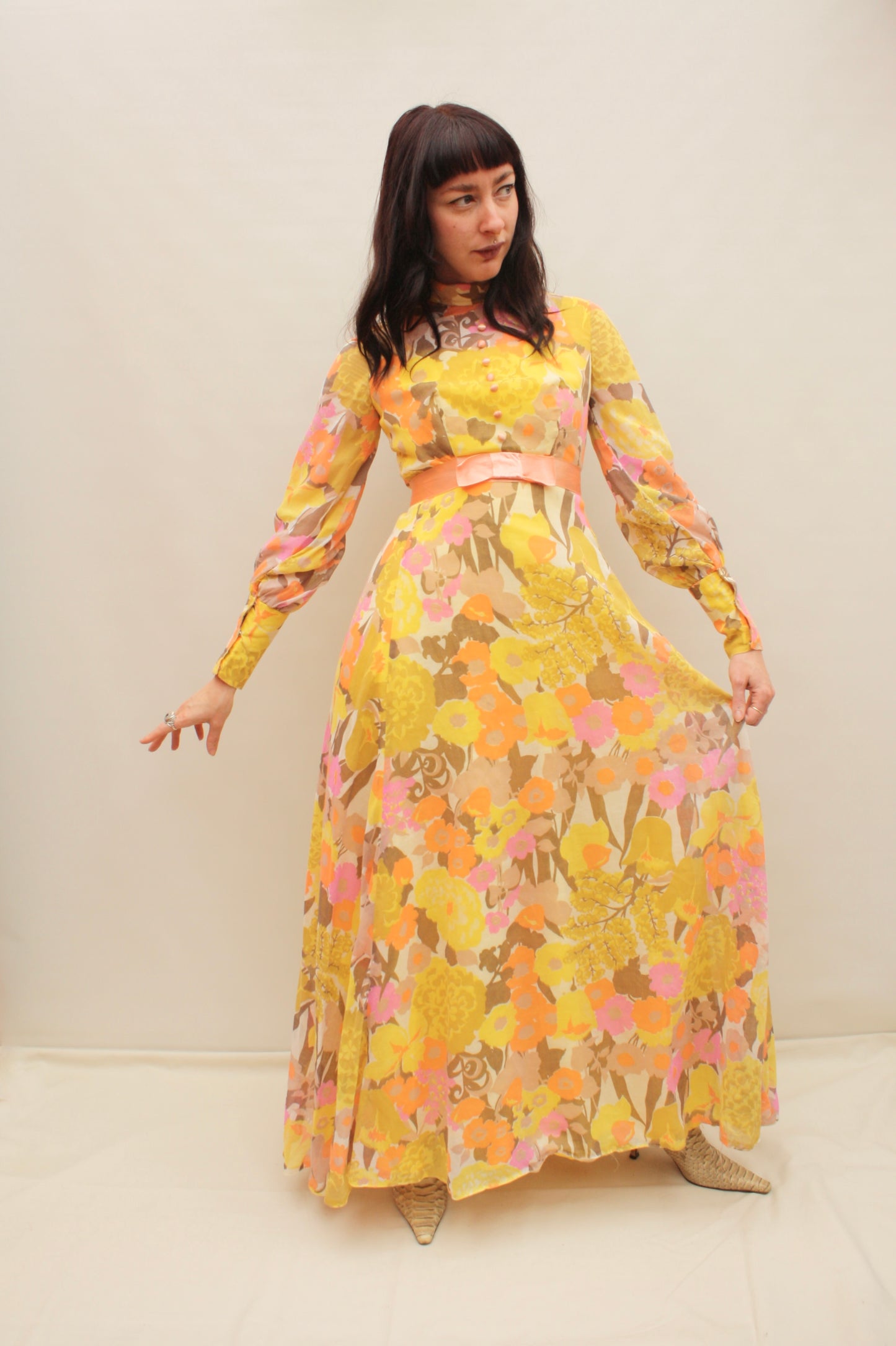 Vintage 60s Floral Maxi Dress