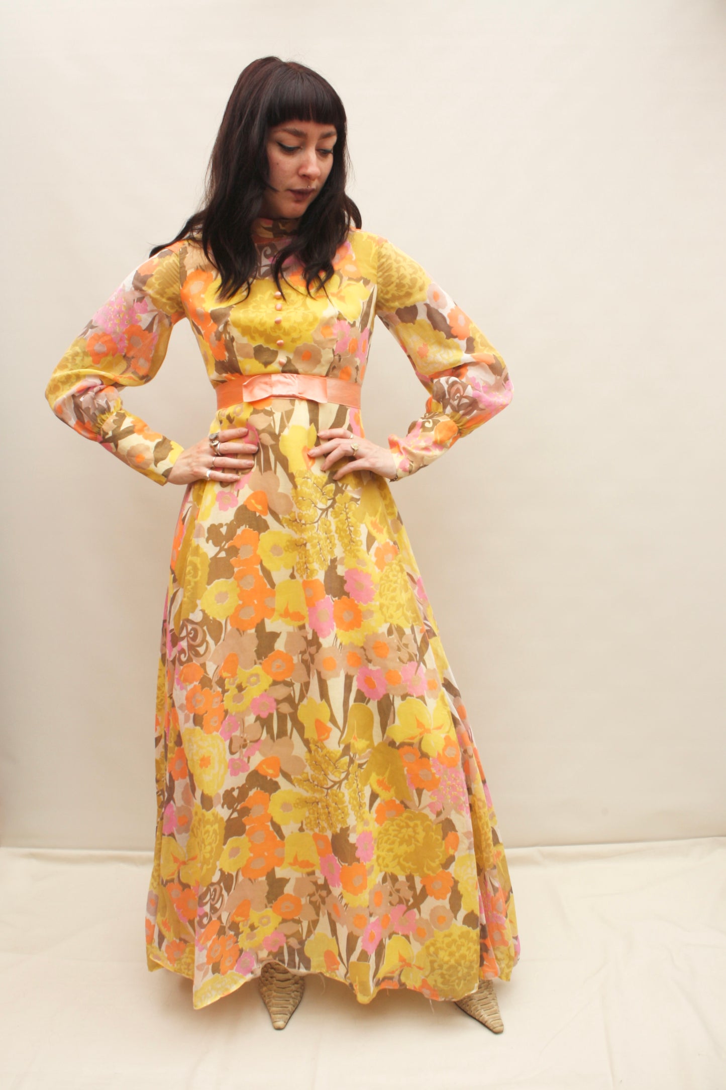 Vintage 60s Floral Maxi Dress