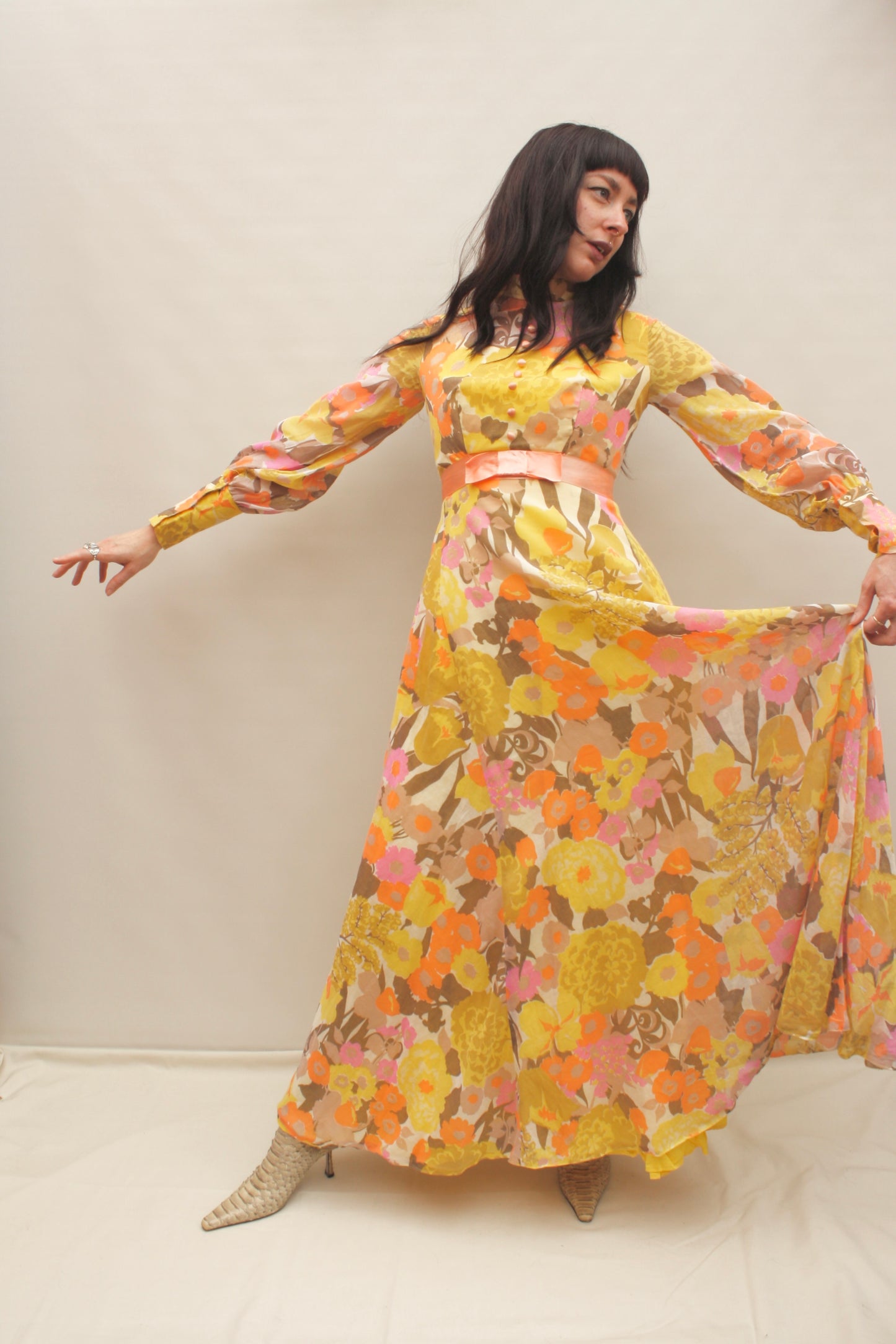 Vintage 60s Floral Maxi Dress