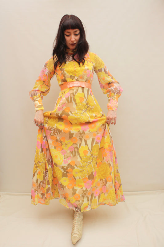 Vintage 60s Floral Maxi Dress