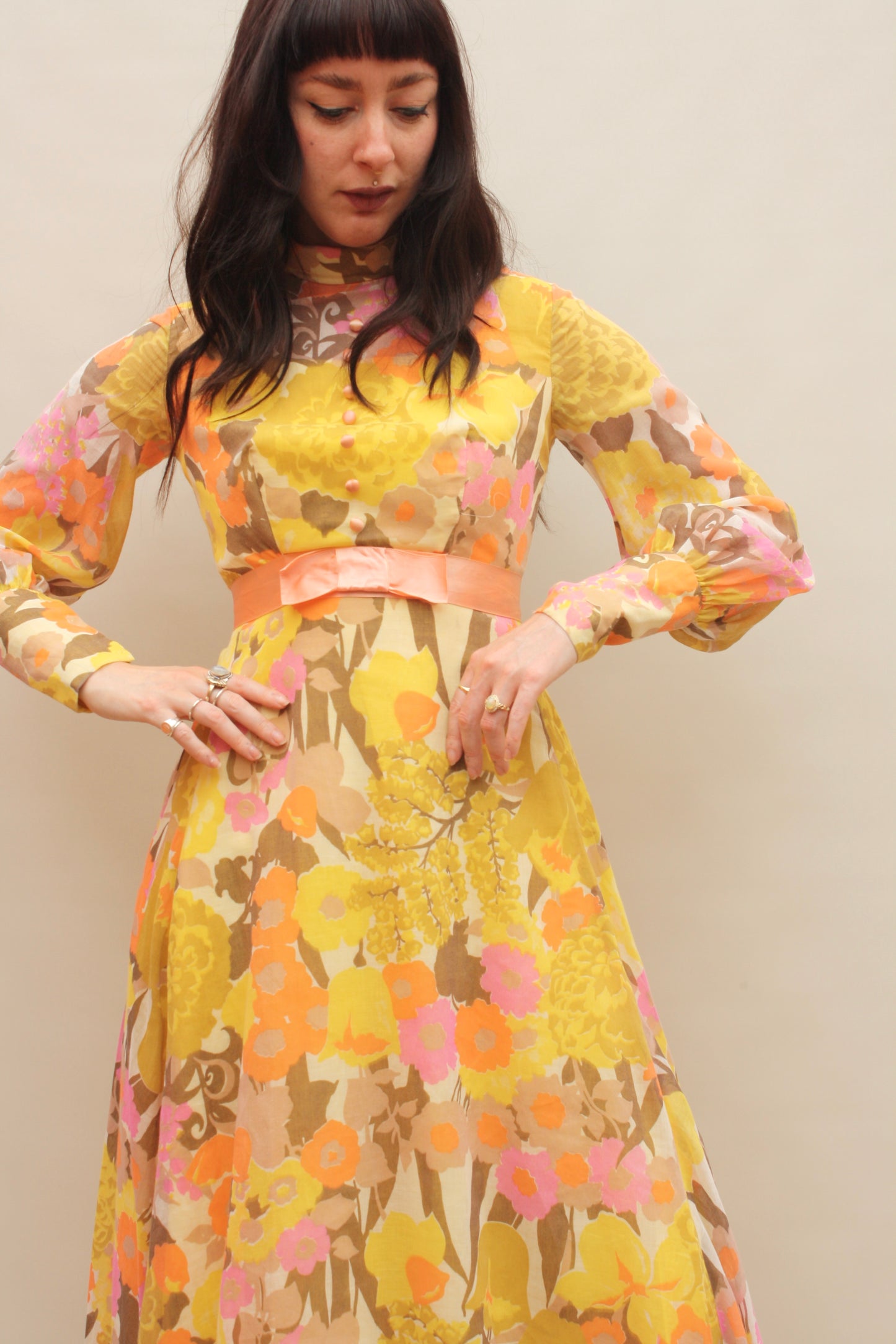 Vintage 60s Floral Maxi Dress