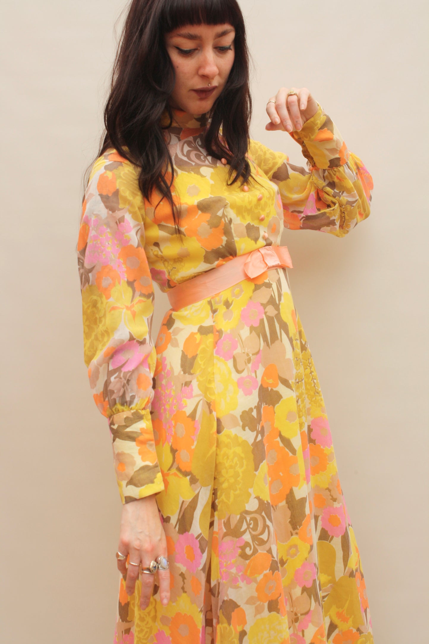 Vintage 60s Floral Maxi Dress