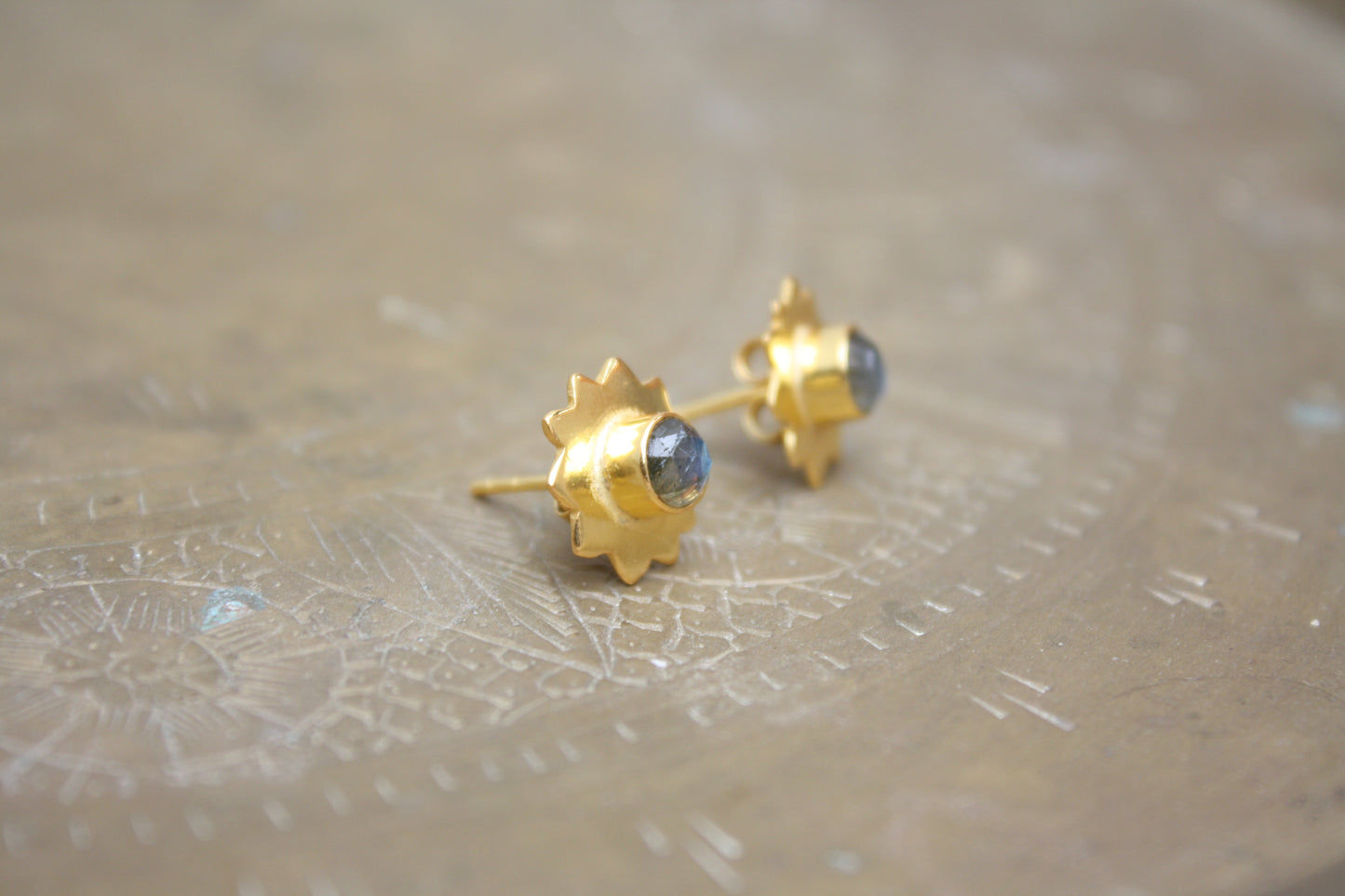 Gold Sun Stud Earrings