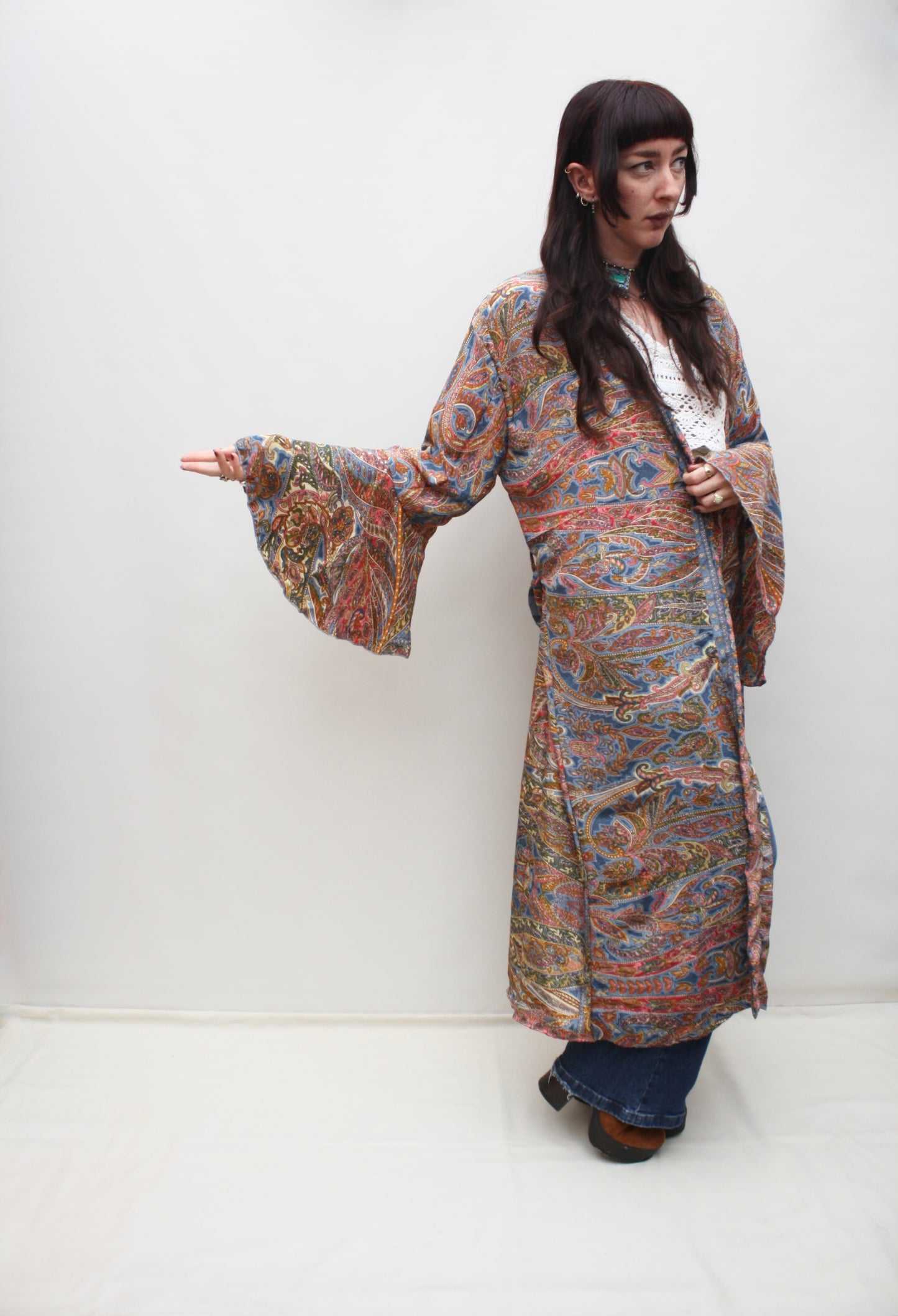 Silk Flared Sleeve Kimono