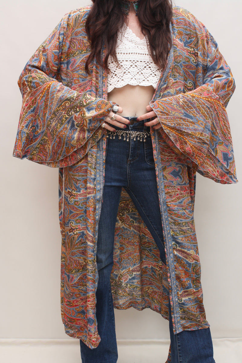 Silk Flared Sleeve Kimono