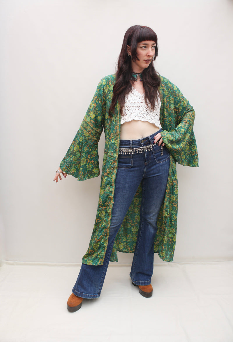 Silk Flared Sleeve Kimono