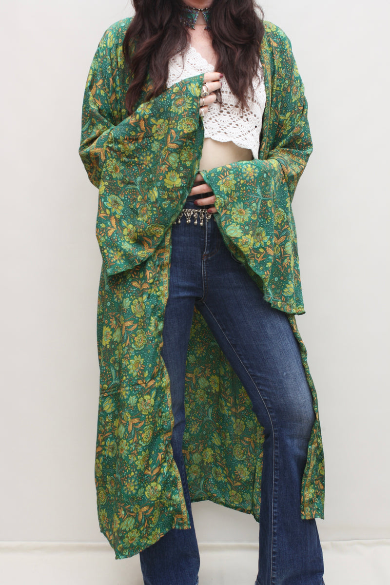 Silk Flared Sleeve Kimono