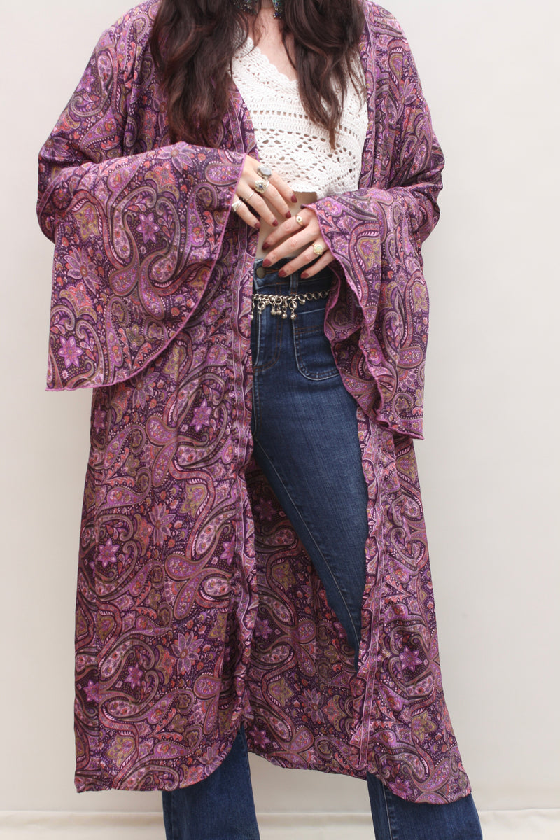 Silk Flared Sleeve Kimono