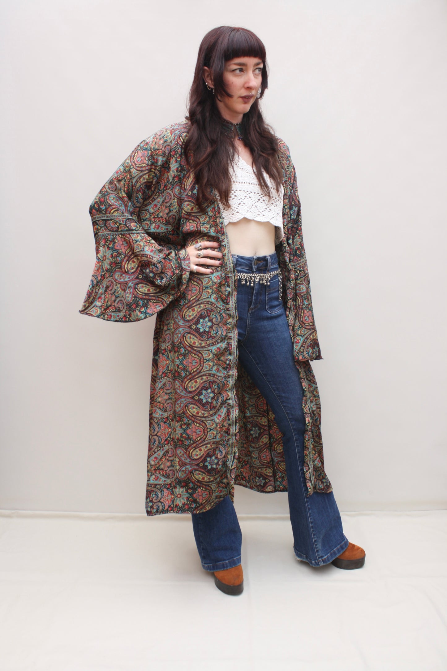 Silk Flared Sleeve Kimono