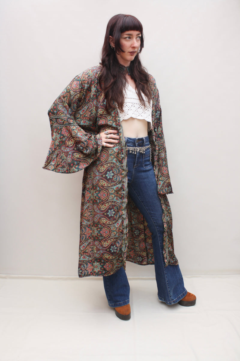 Silk Flared Sleeve Kimono