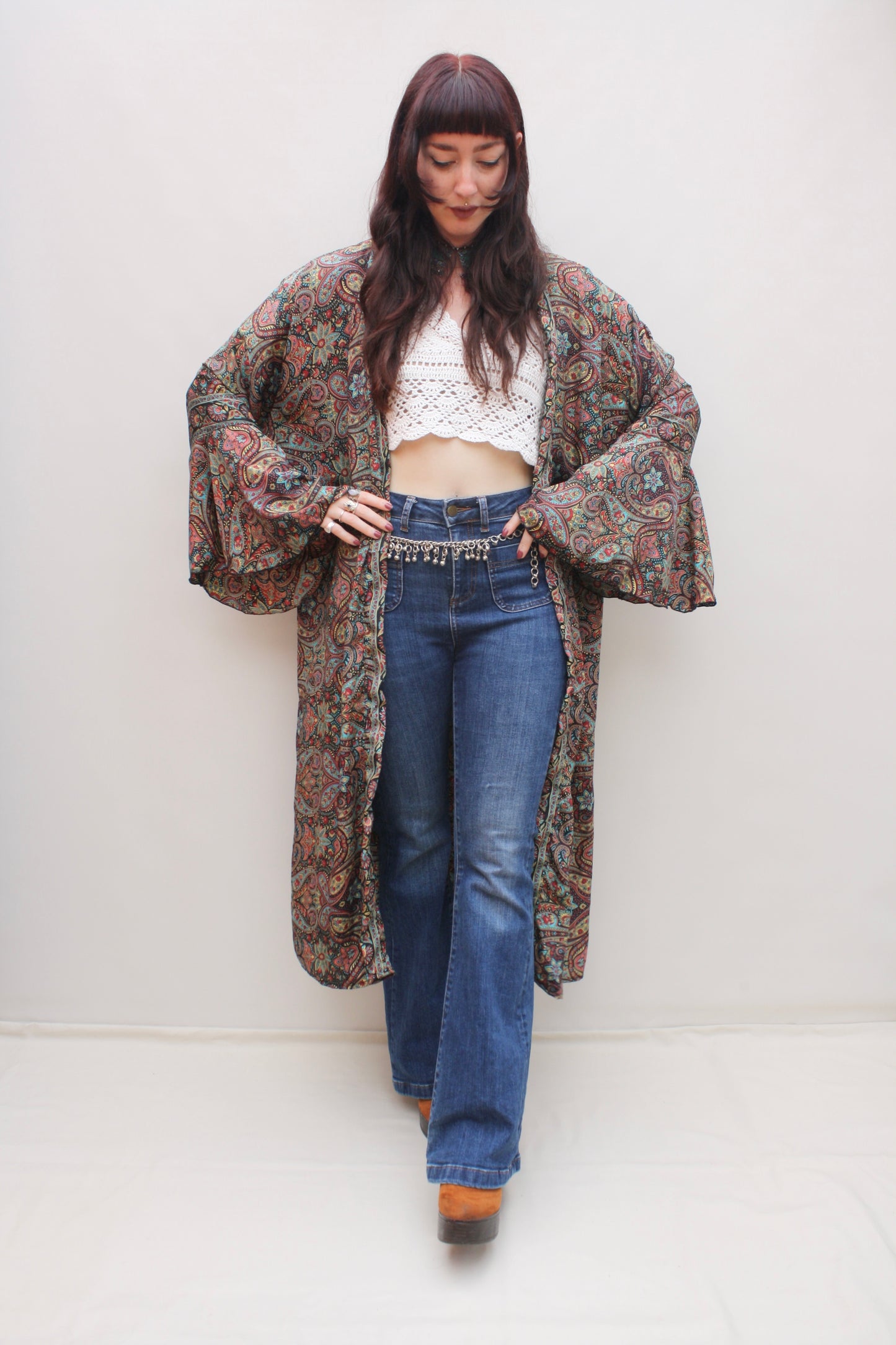 Silk Flared Sleeve Kimono