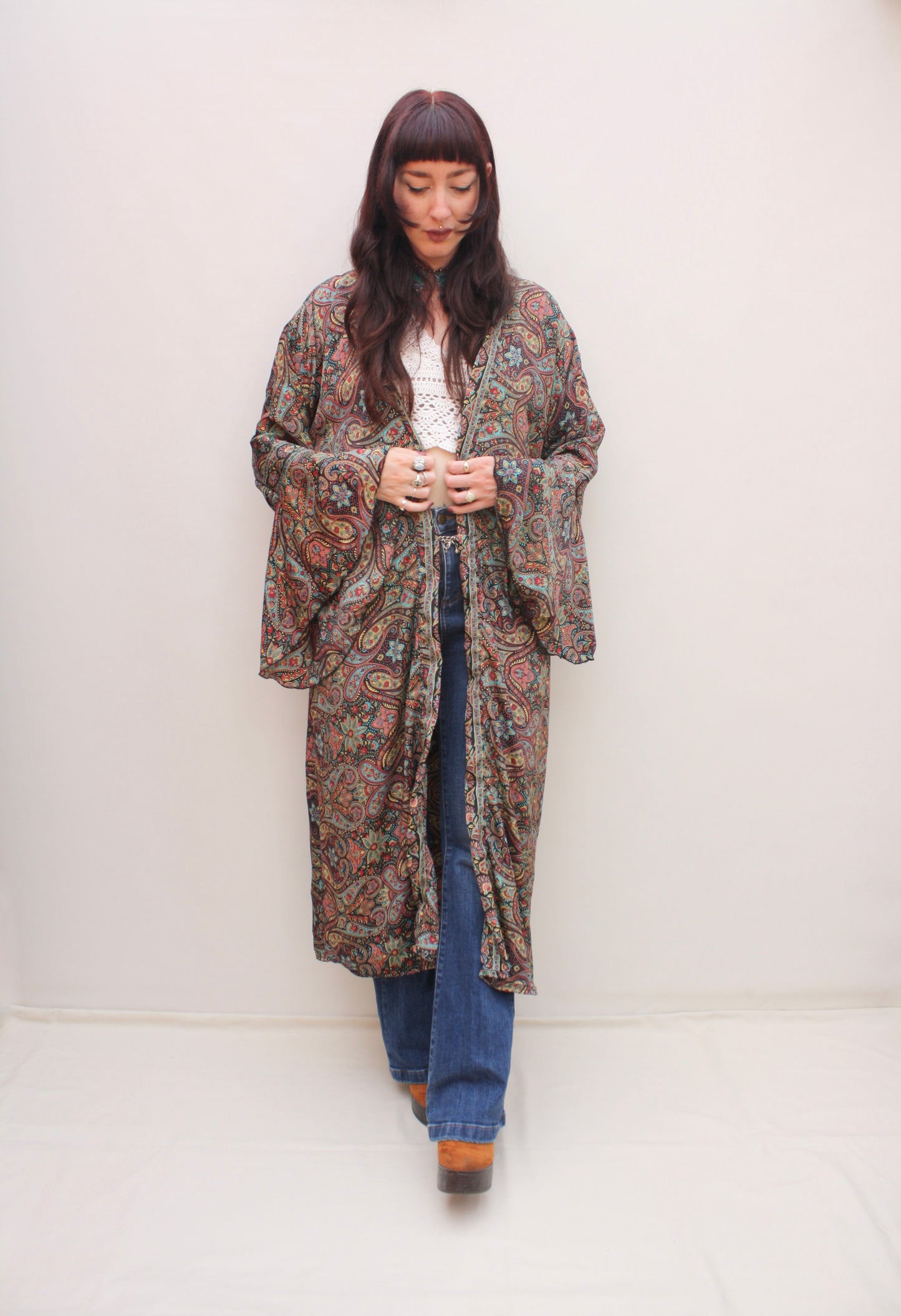 Silk Flared Sleeve Kimono