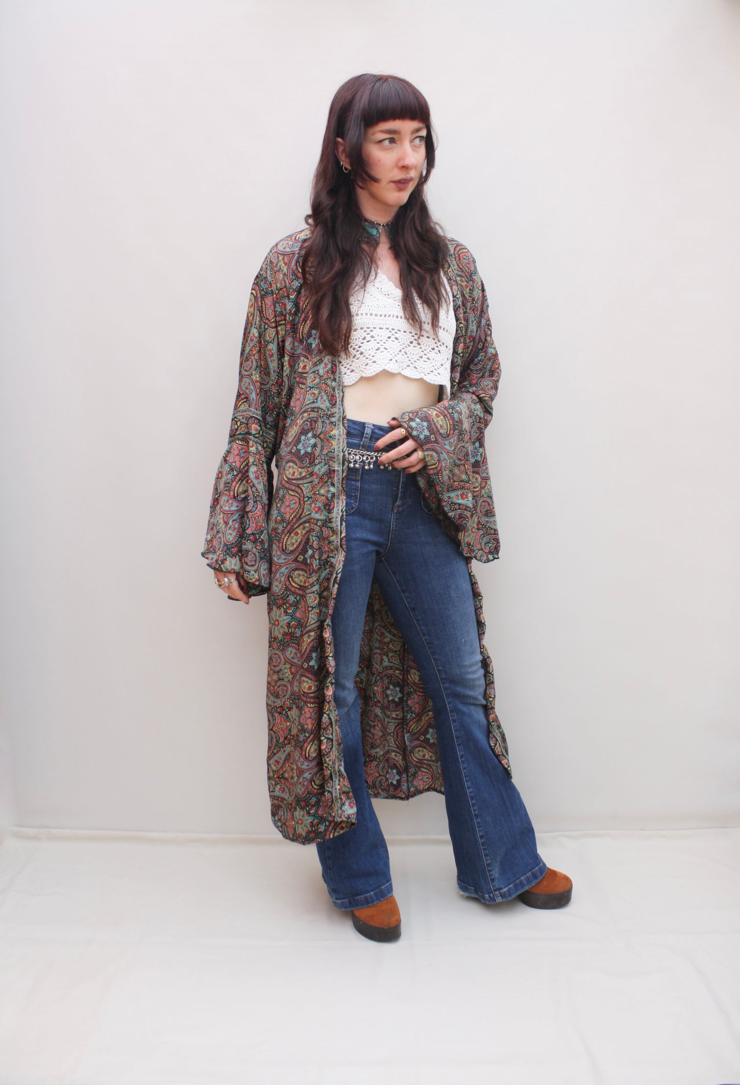 Silk Flared Sleeve Kimono