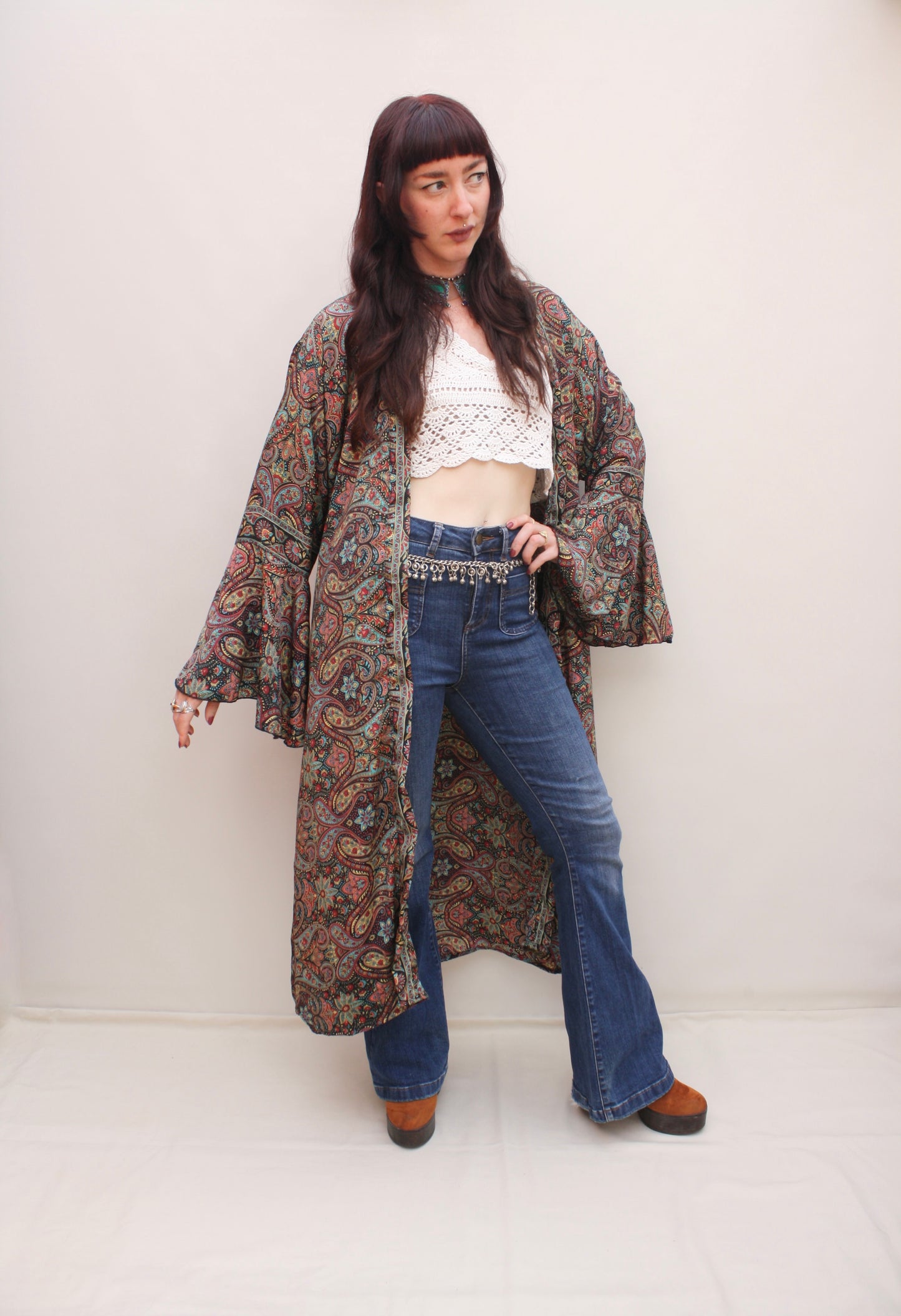 Silk Flared Sleeve Kimono