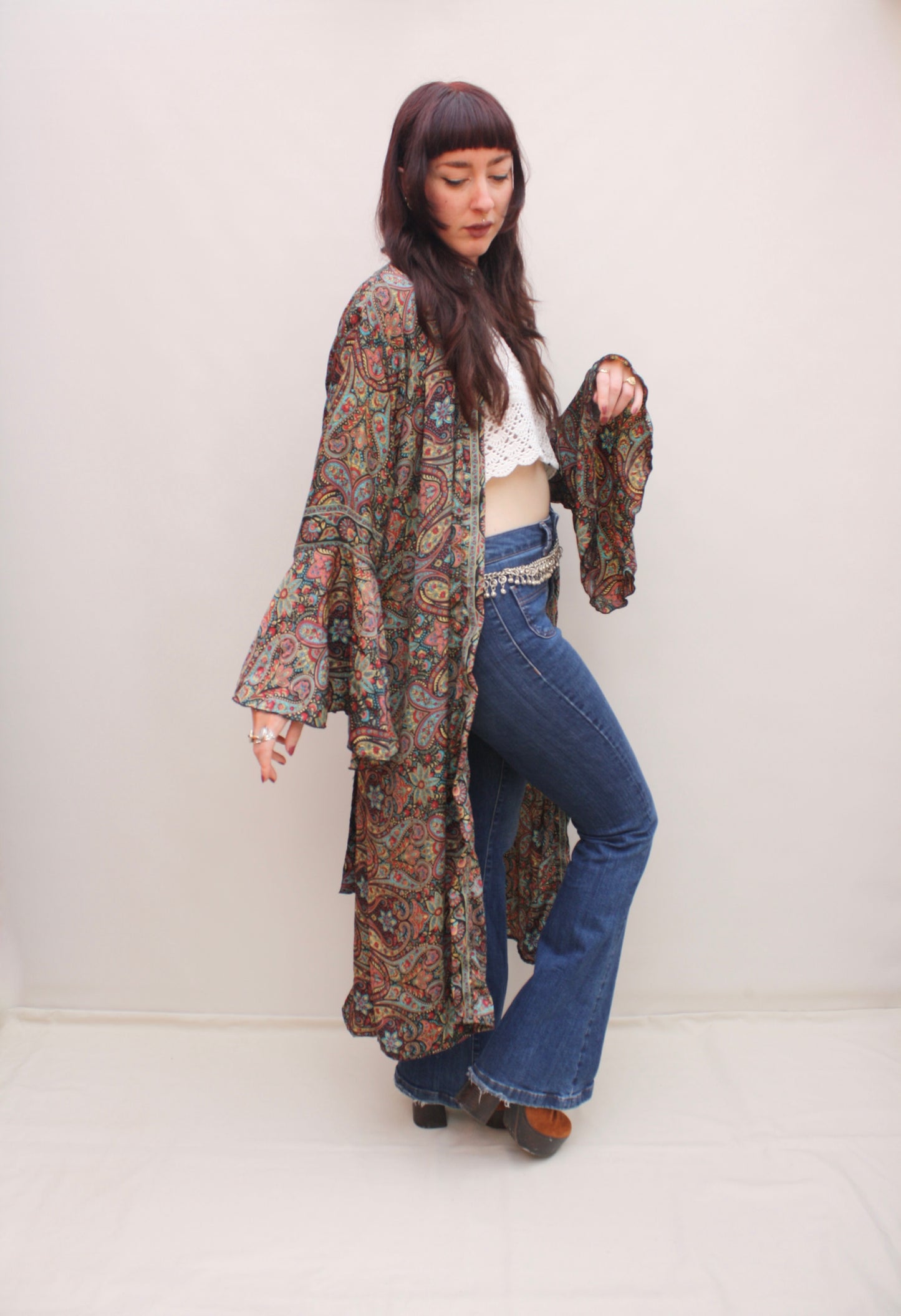 Silk Flared Sleeve Kimono