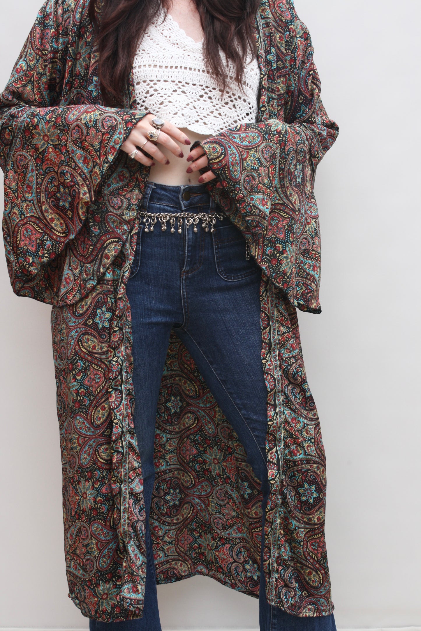 Silk Flared Sleeve Kimono
