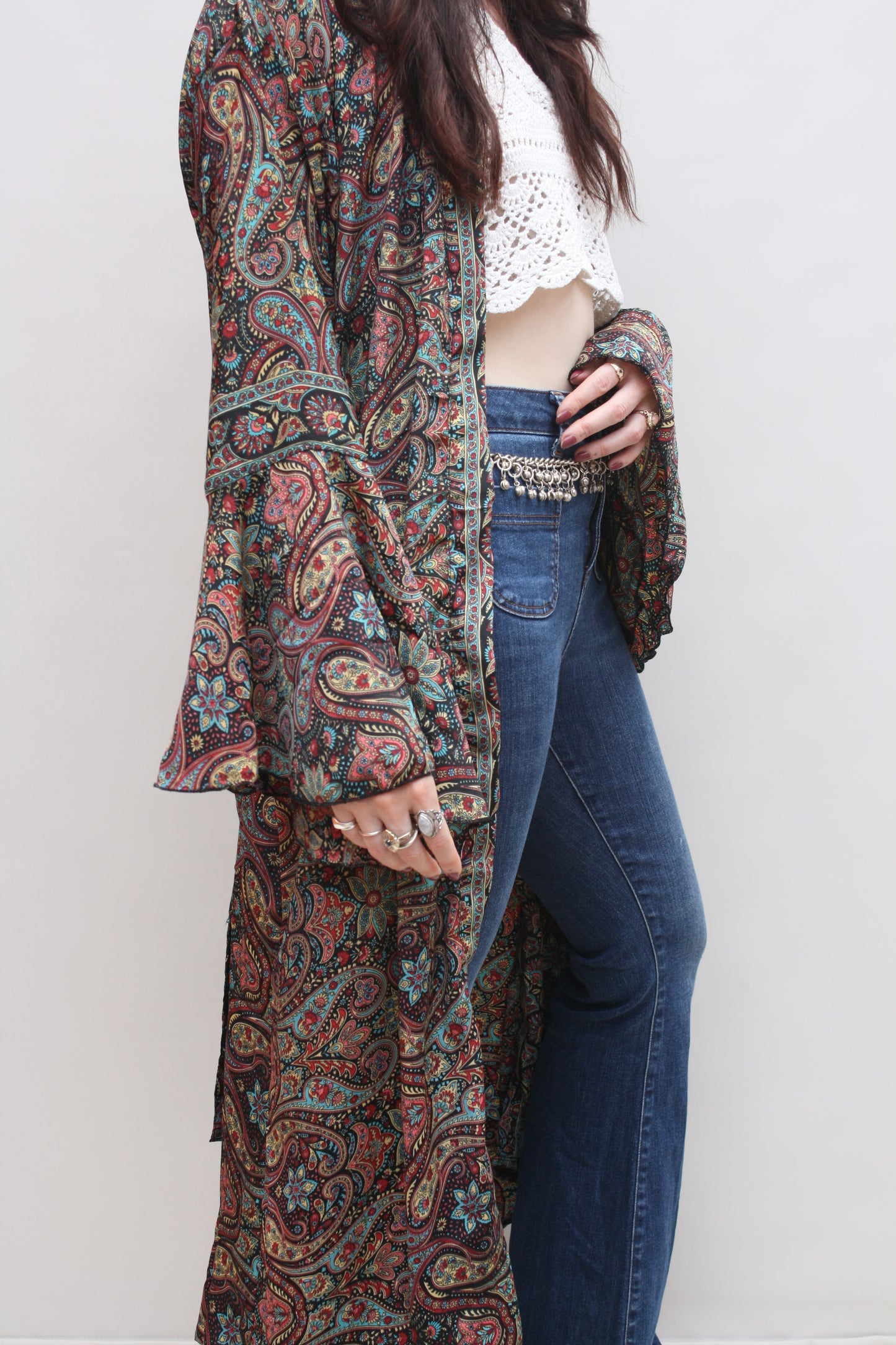 Silk Flared Sleeve Kimono