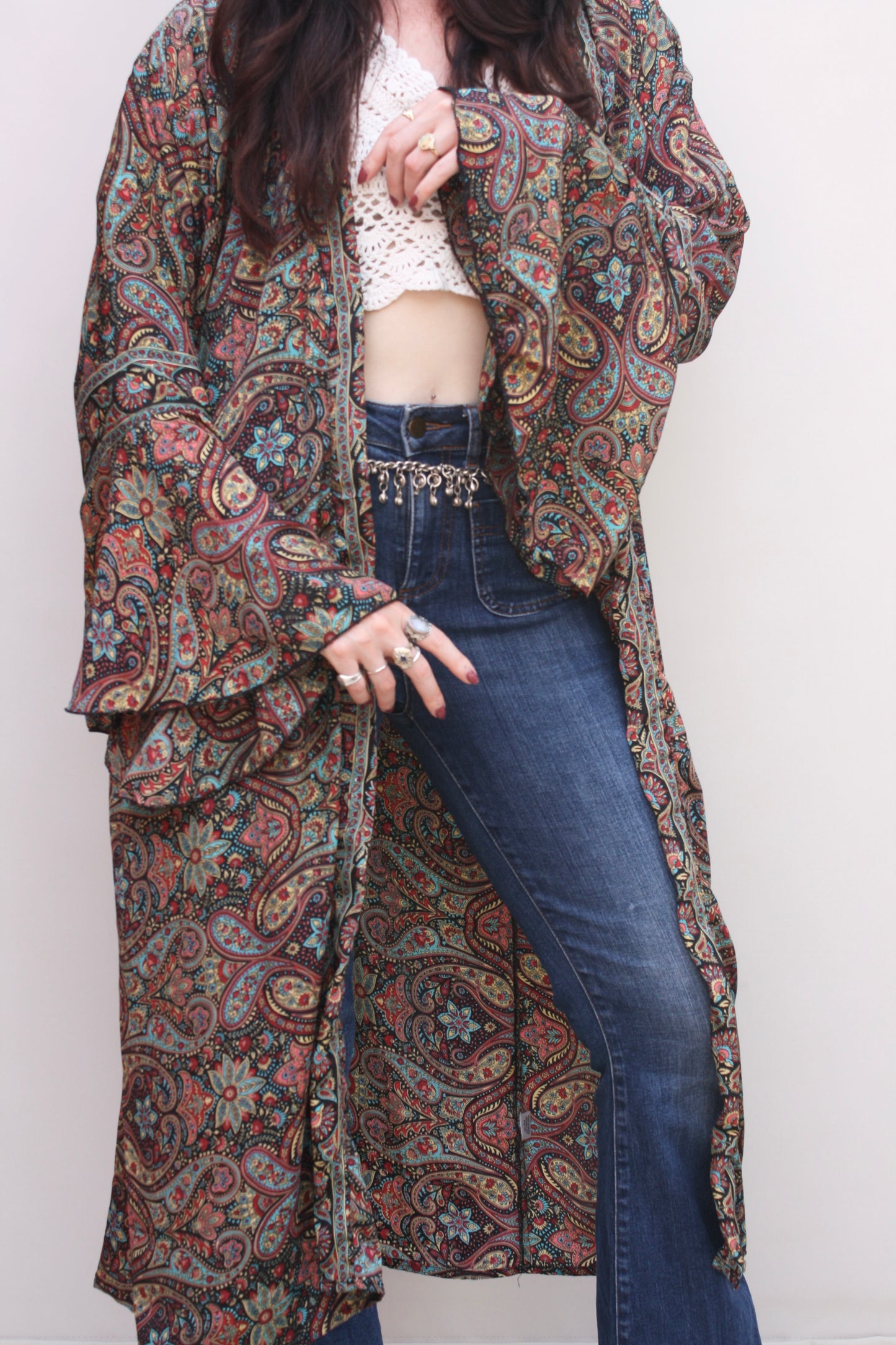 Silk Flared Sleeve Kimono