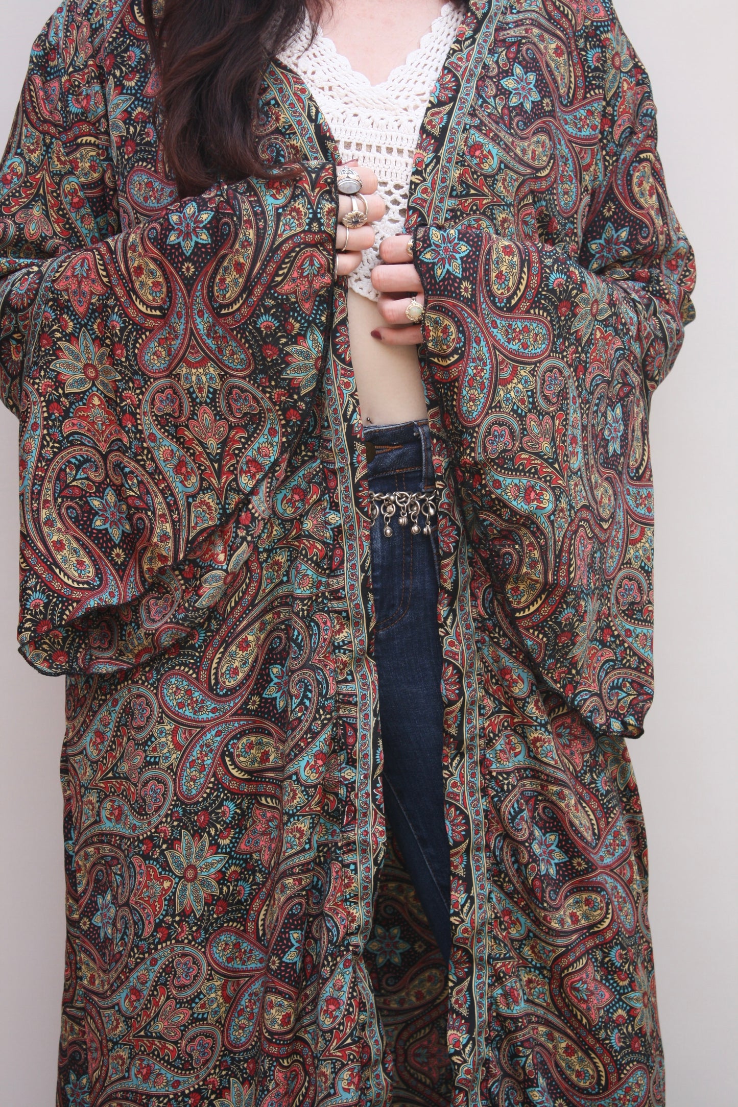 Silk Flared Sleeve Kimono