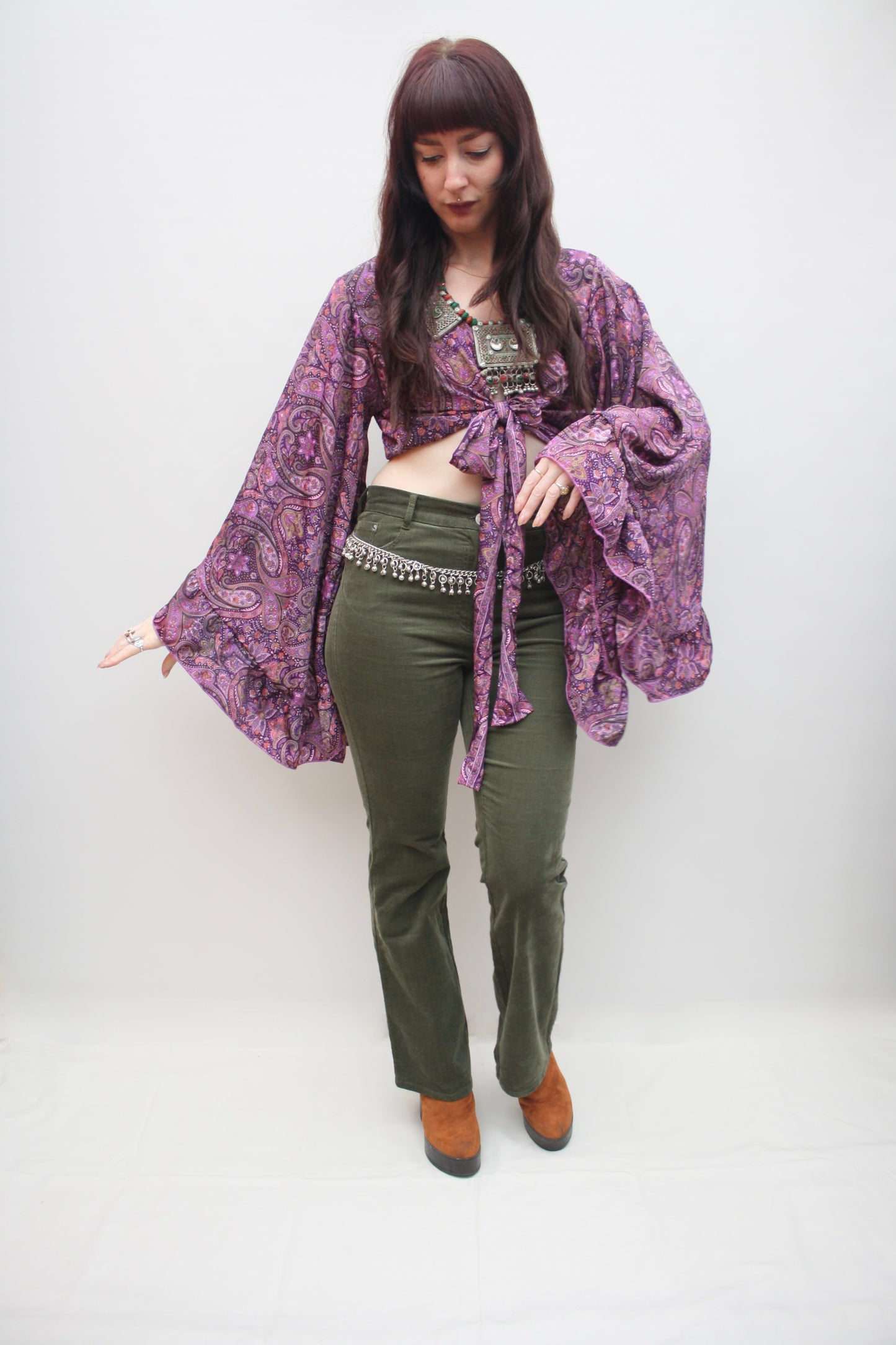 Silk Flared Sleeve Butterfly Blouse