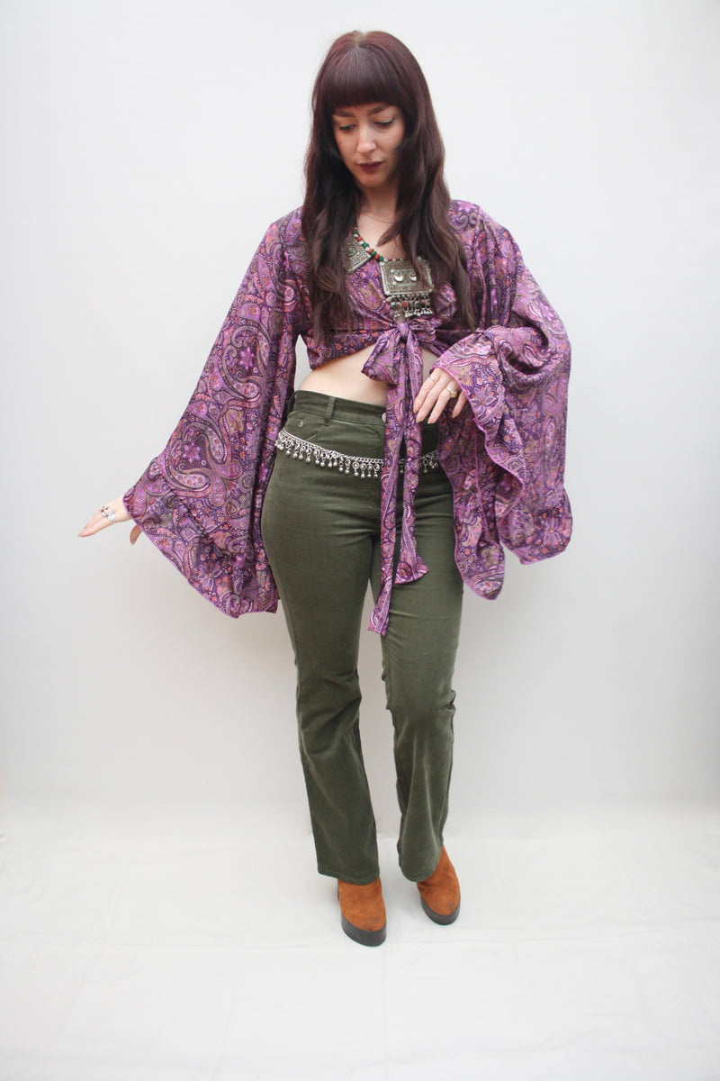 Silk Flared Sleeve Butterfly Blouse