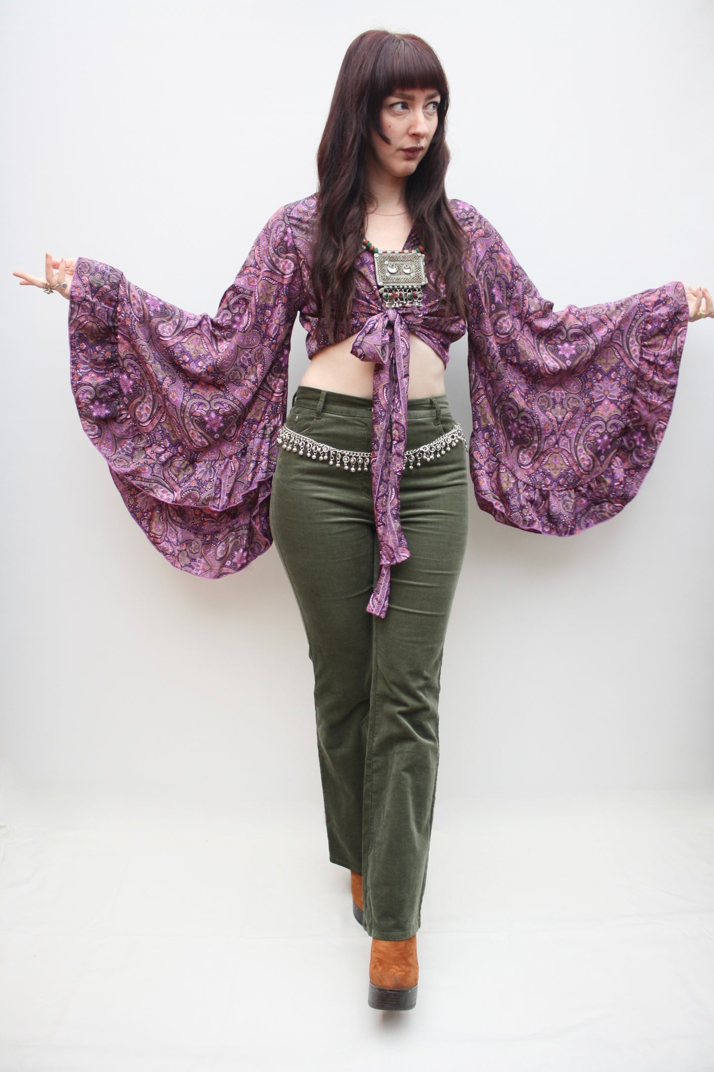 Silk Flared Sleeve Butterfly Blouse