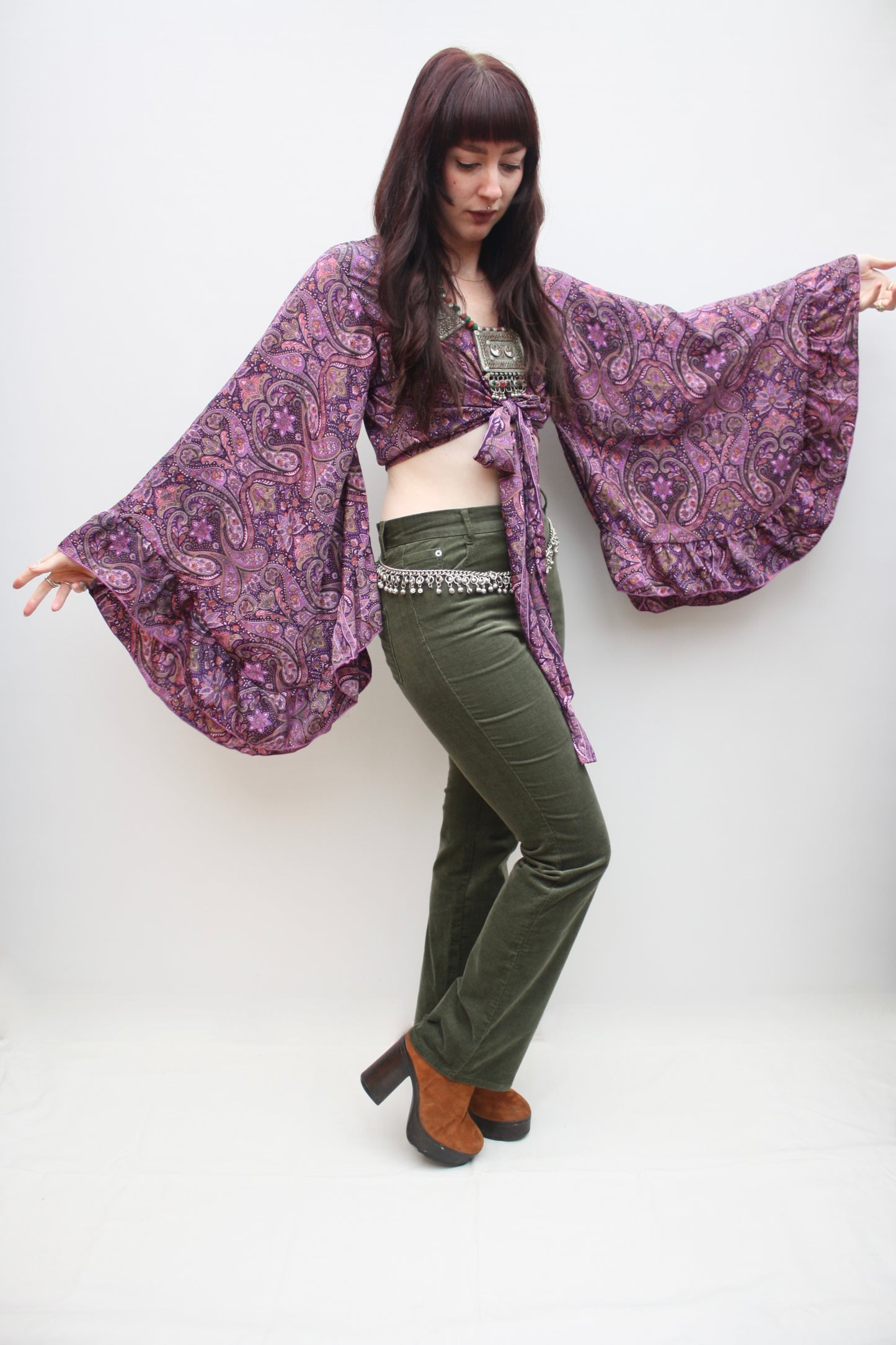 Silk Flared Sleeve Butterfly Blouse