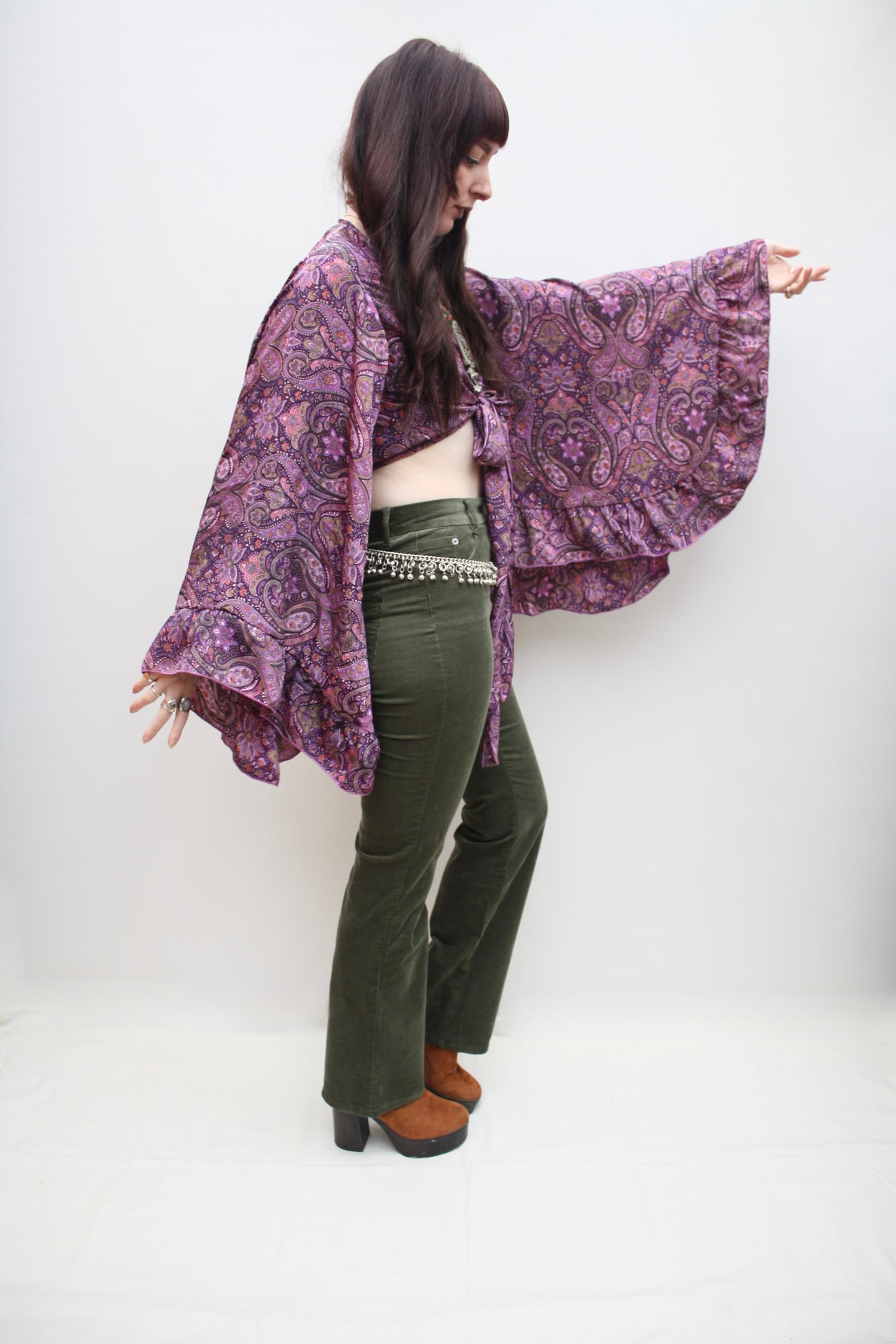 Silk Flared Sleeve Butterfly Blouse