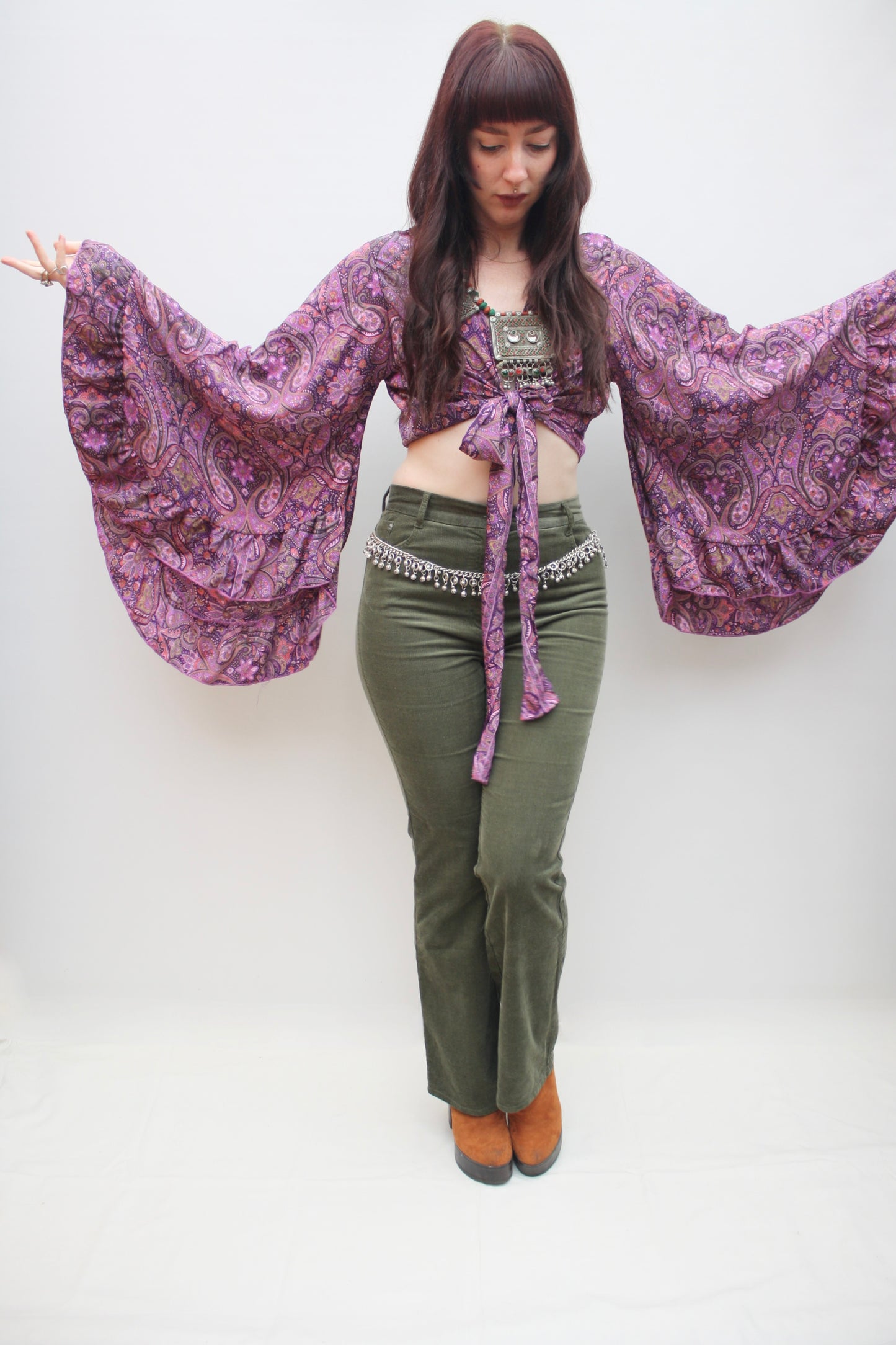 Silk Flared Sleeve Butterfly Blouse