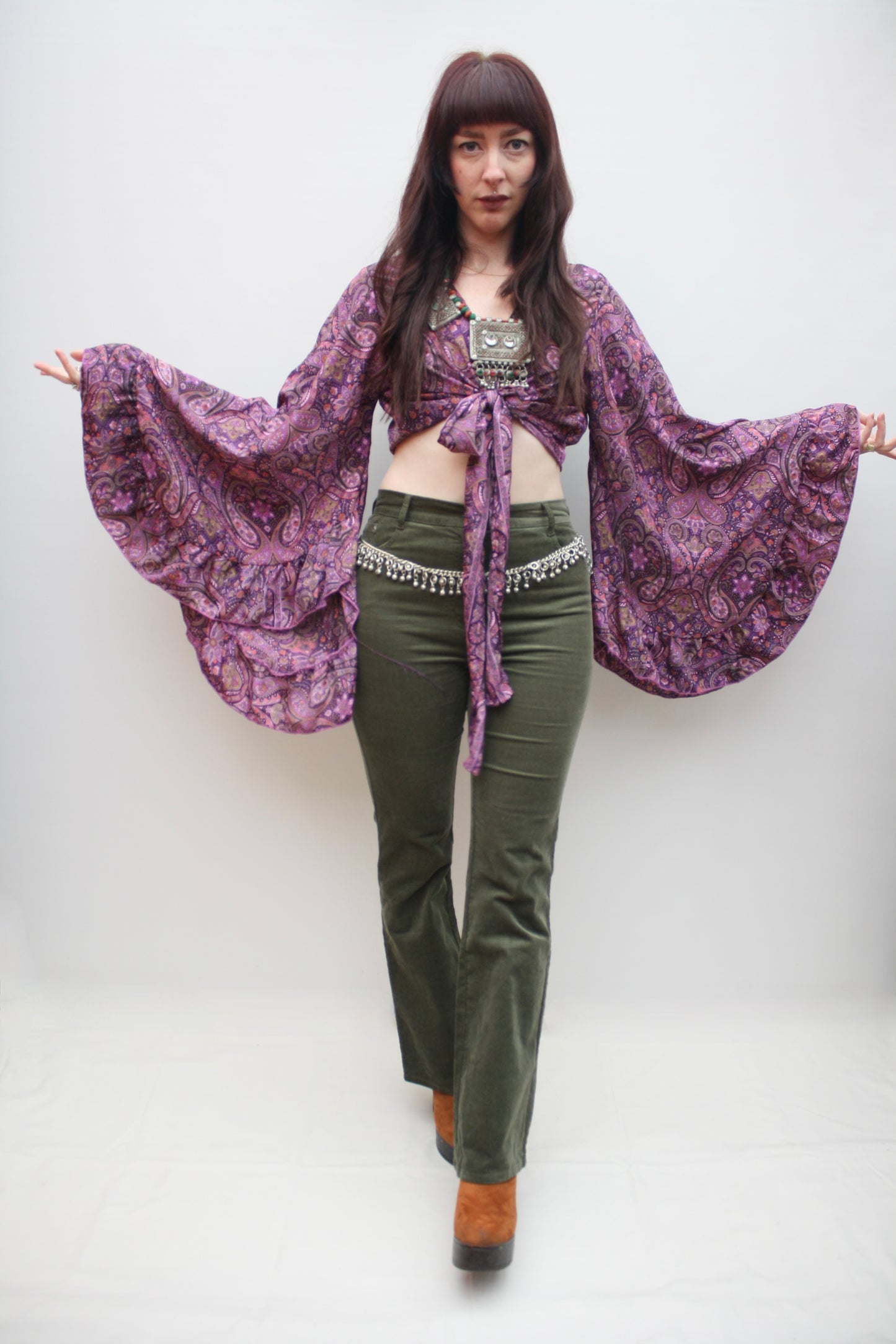 Silk Flared Sleeve Butterfly Blouse
