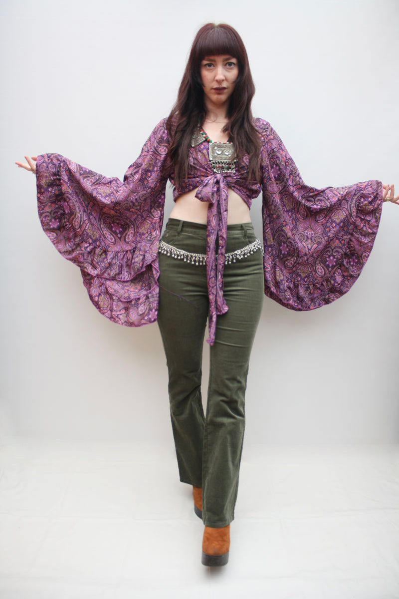 Silk Flared Sleeve Butterfly Blouse