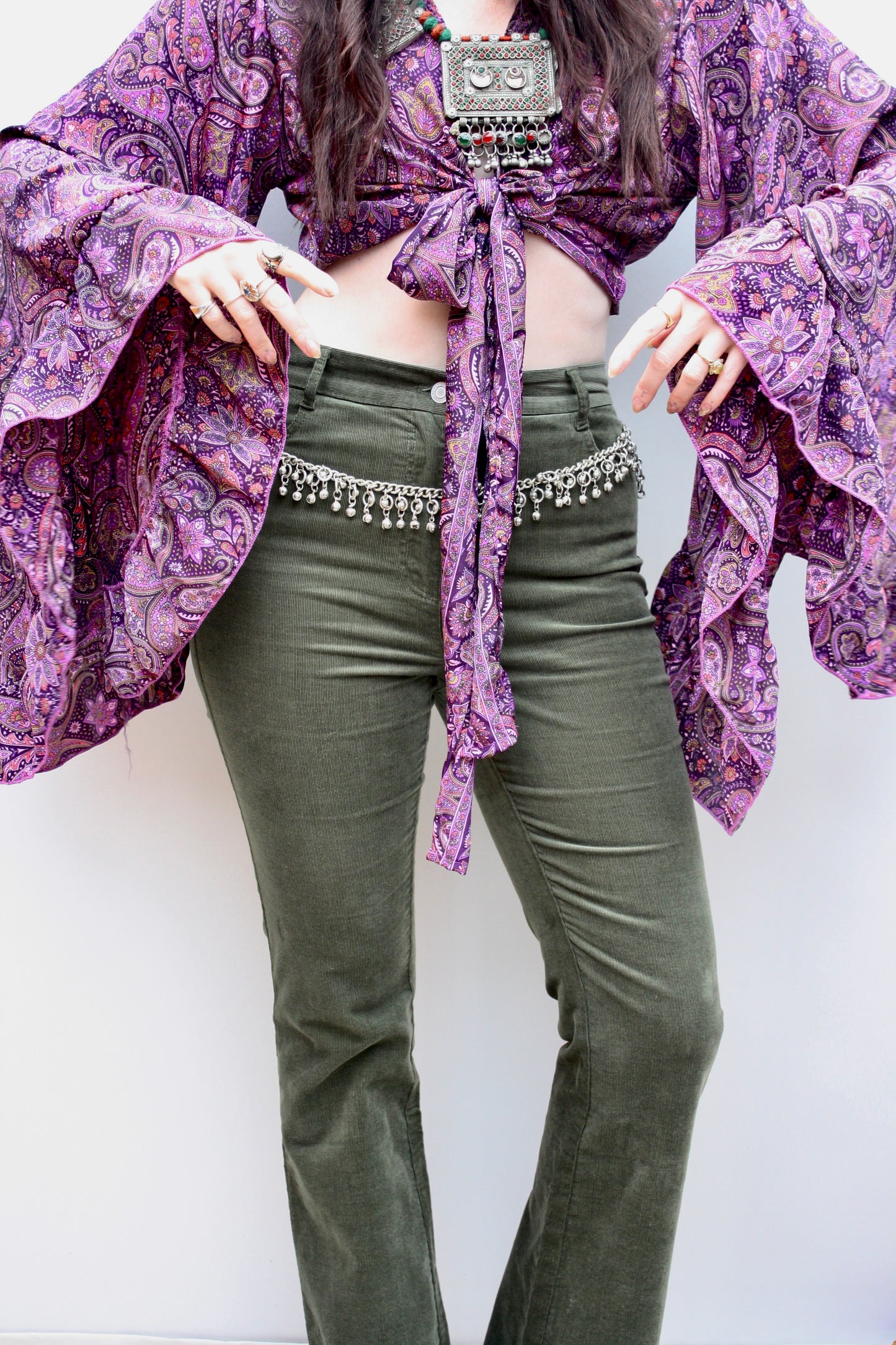 Silk Flared Sleeve Butterfly Blouse