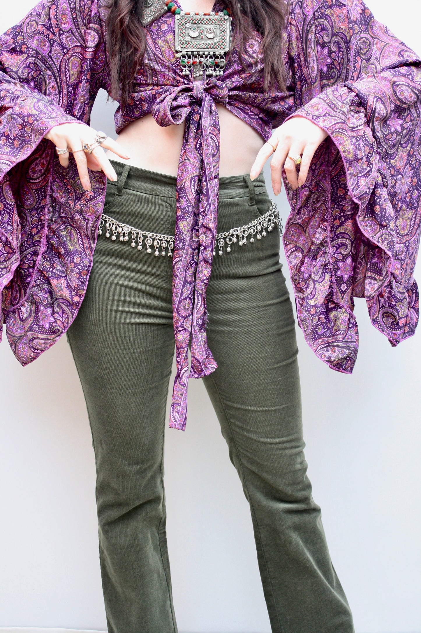 Silk Flared Sleeve Butterfly Blouse