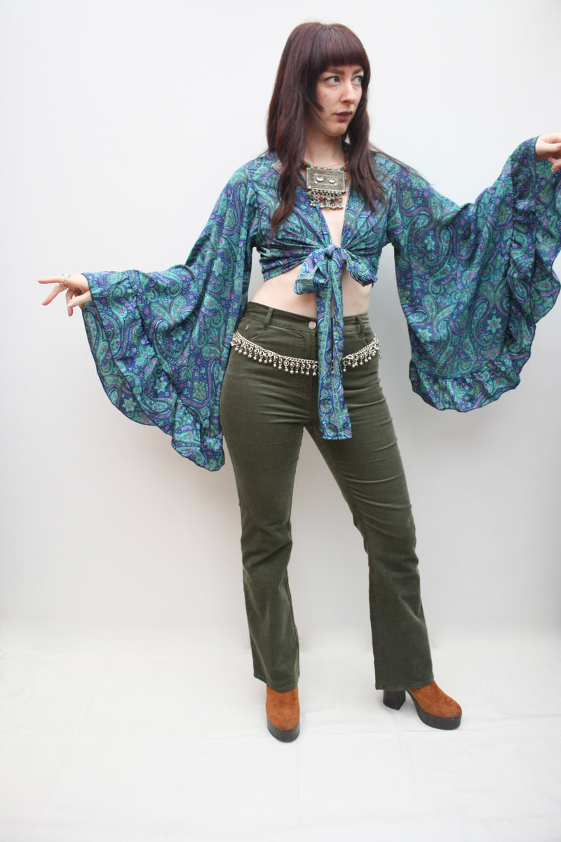Silk Flared Sleeve Butterfly Blouse