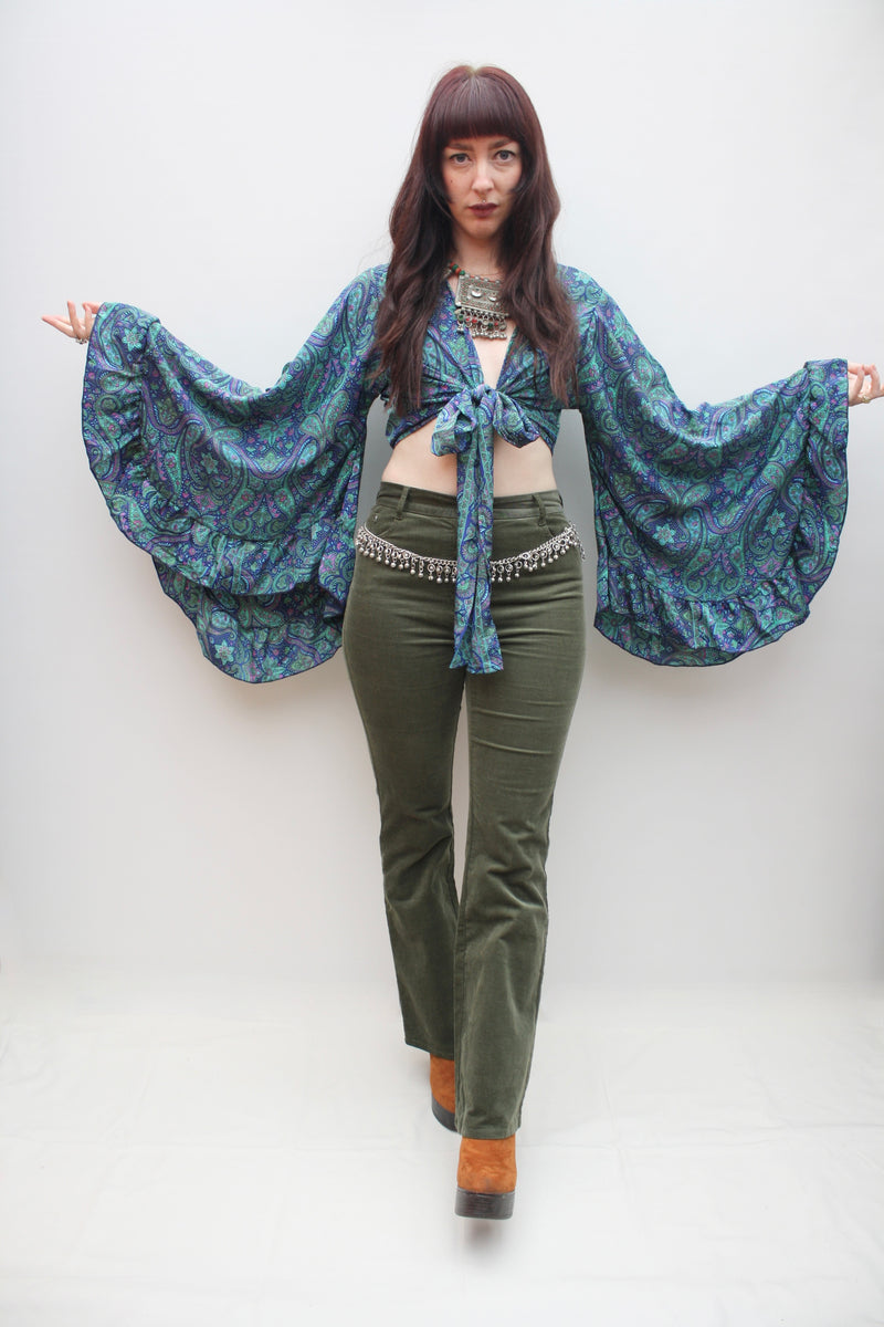 Silk Flared Sleeve Butterfly Blouse