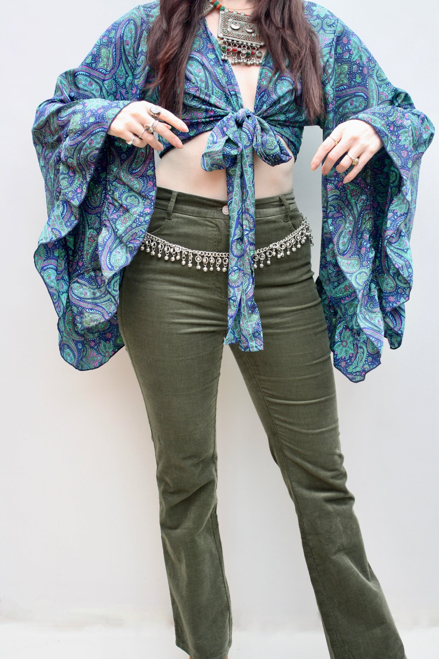 Silk Flared Sleeve Butterfly Blouse
