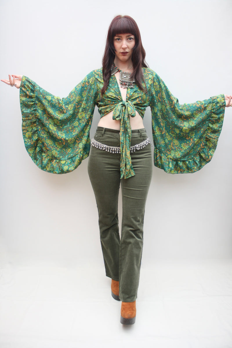 Silk Flared Sleeve Butterfly Blouse