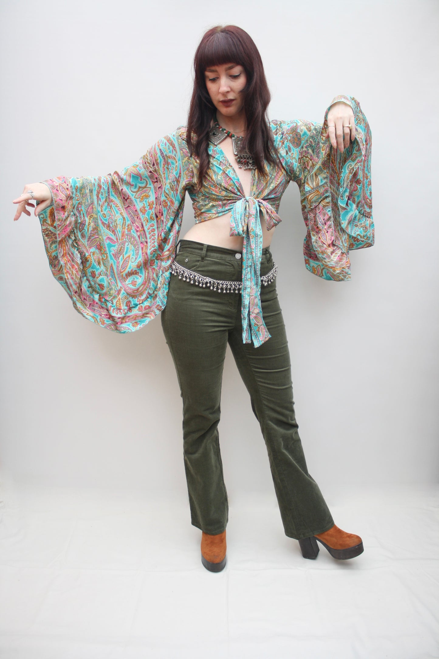 Silk Flared Sleeve Butterfly Blouse
