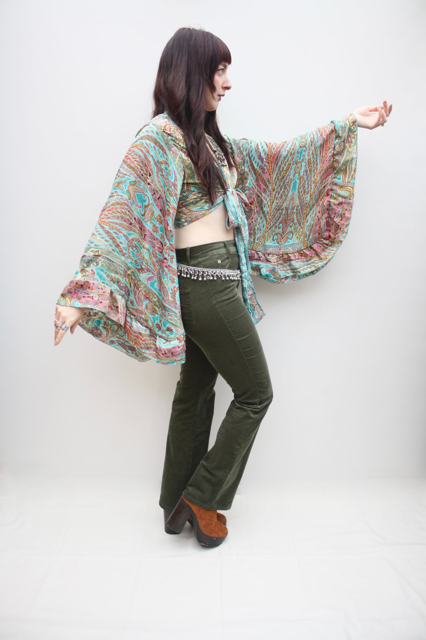 Silk Flared Sleeve Butterfly Blouse