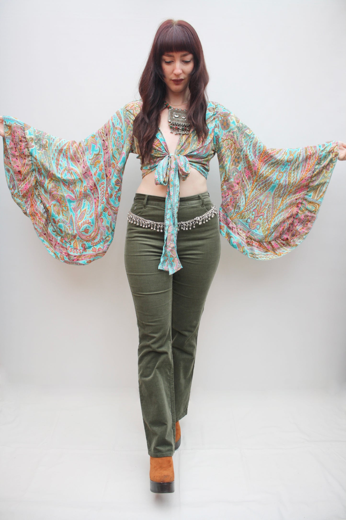 Silk Flared Sleeve Butterfly Blouse