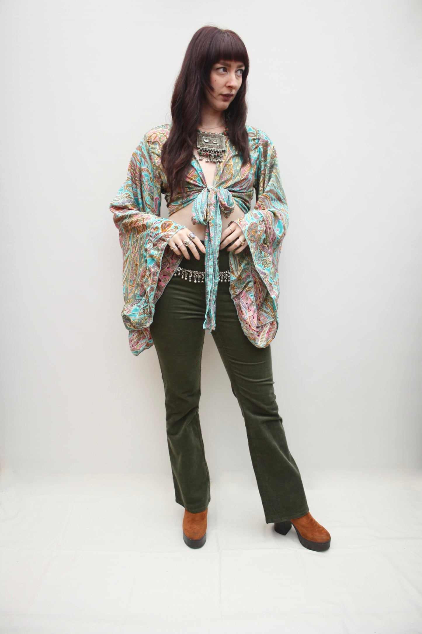 Silk Flared Sleeve Butterfly Blouse