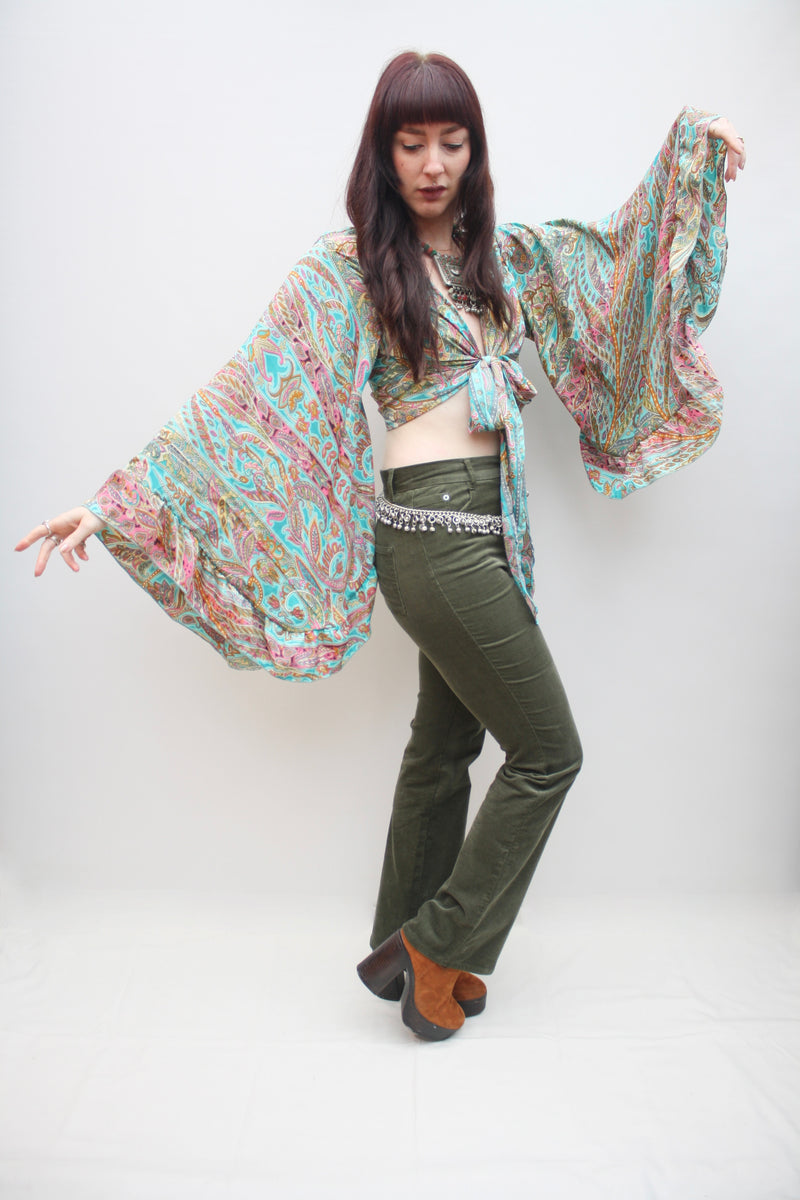 Silk Flared Sleeve Butterfly Blouse